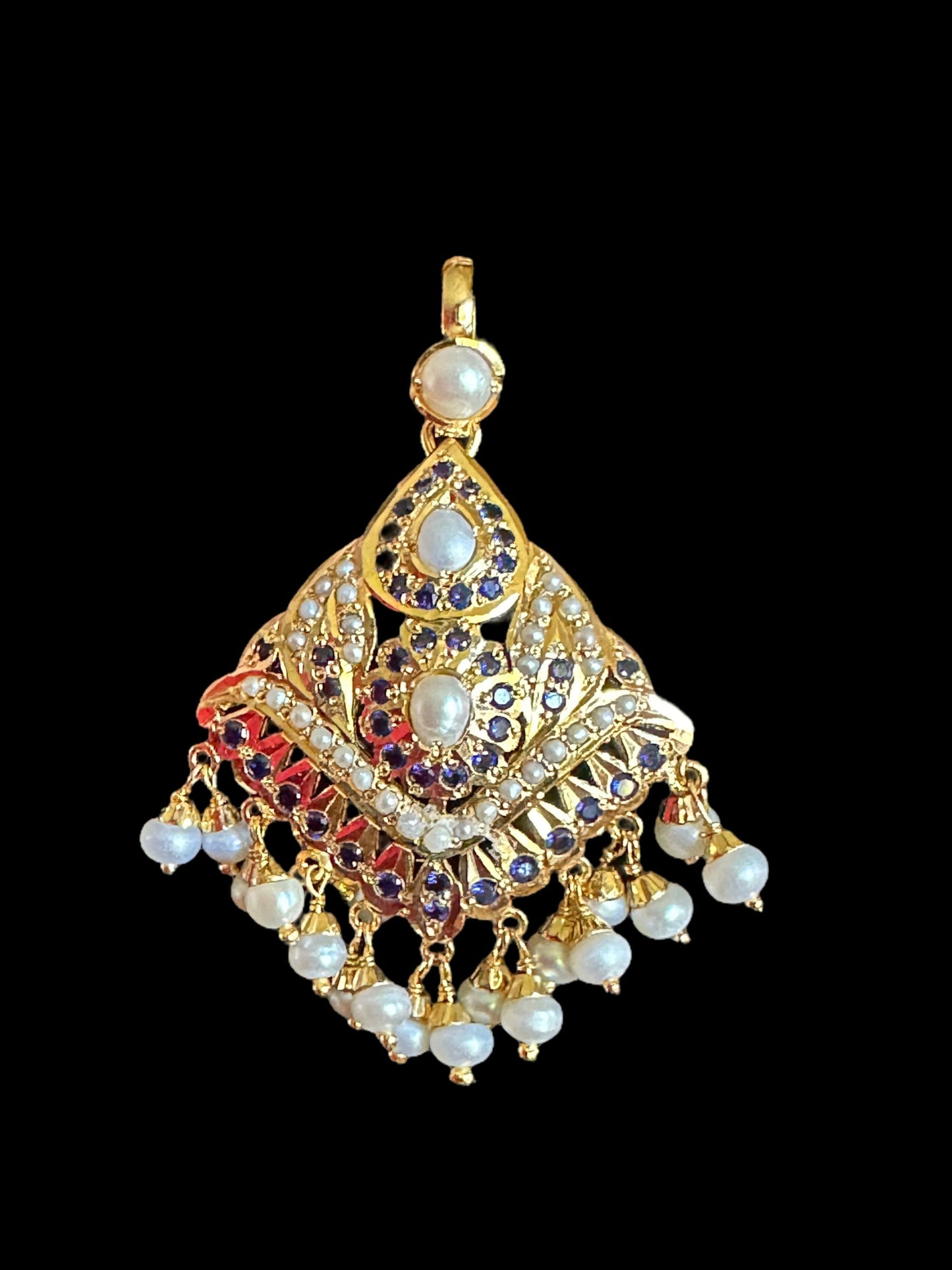 Sapphire with Fresh water pearl gold plated silver pendant set ( SHIPS IN 4 WEEKS )