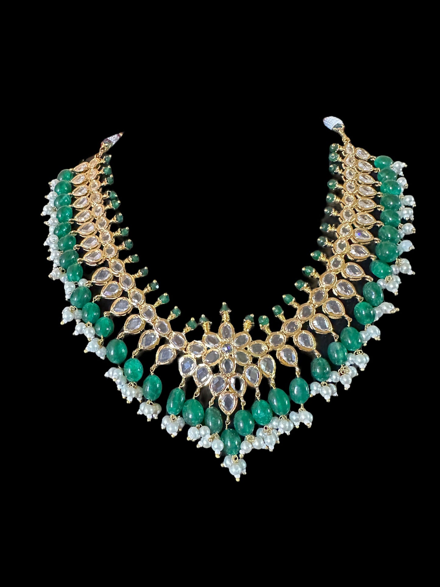 NS519 AMIRA hyderabadi necklace with earrings - emerald ( READY TO SHIP)
