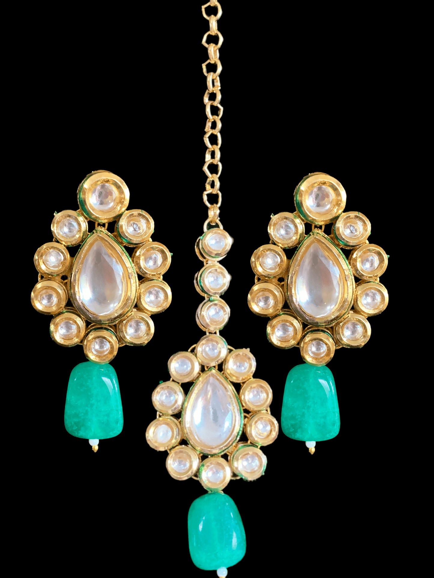Mohini bridal necklace in high quality kundan with green quartz beads (SHIPS IN 2 WEEKS )