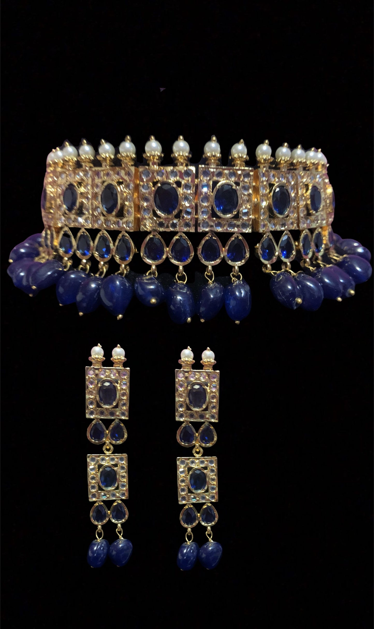 Gauhar hyderabadi choker in blue ( READY TO SHIP )