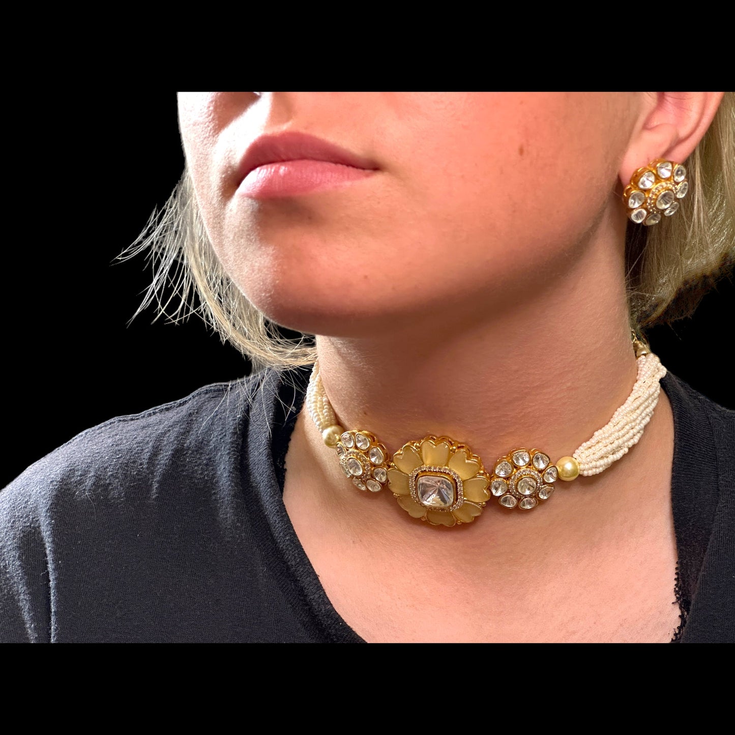 C254 high quality Polki choker with earrings ( READY TO SHIP )