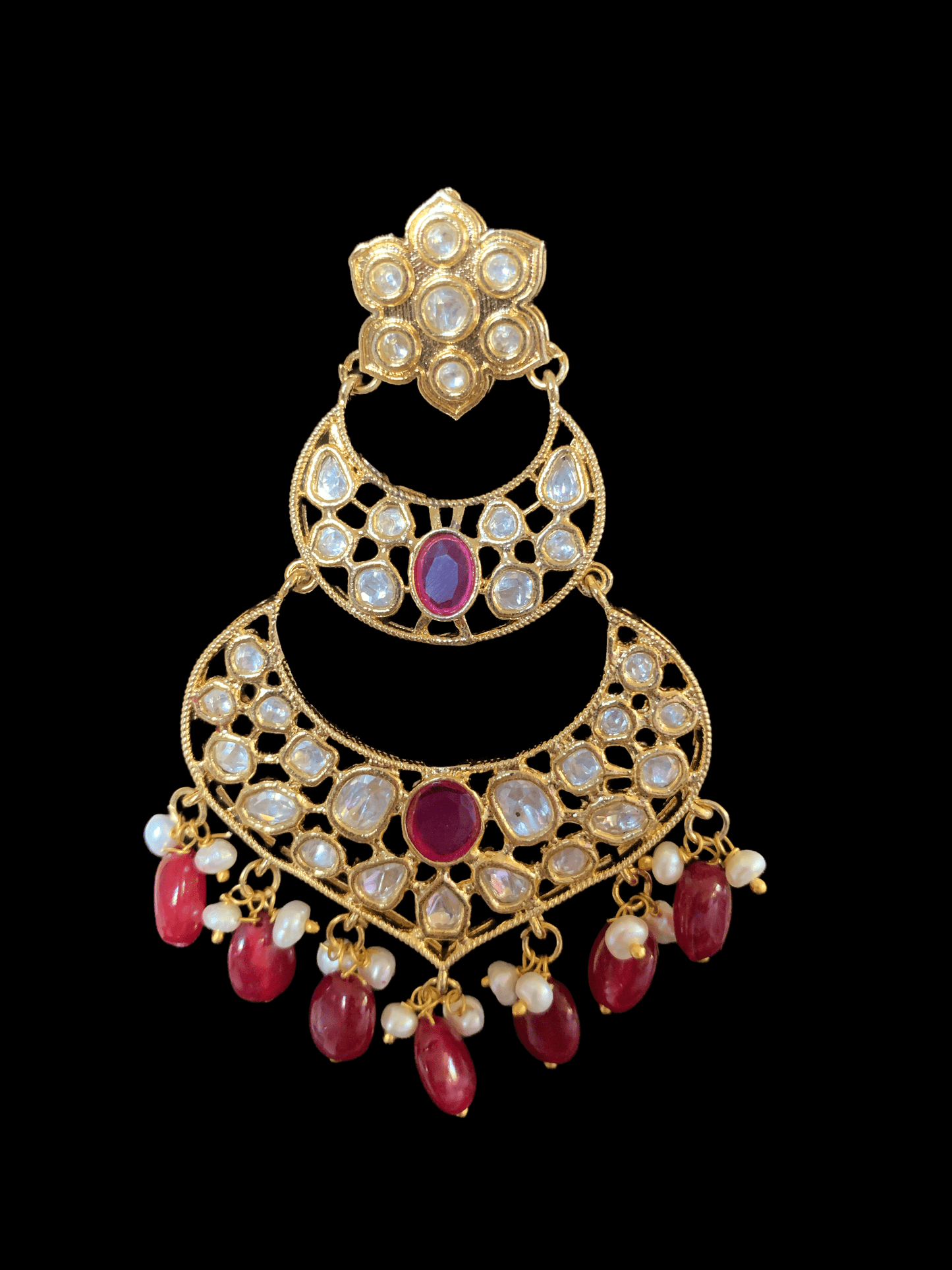 DER89 cz earrings in fresh water pearls- Ruby ( READY TO SHIP)