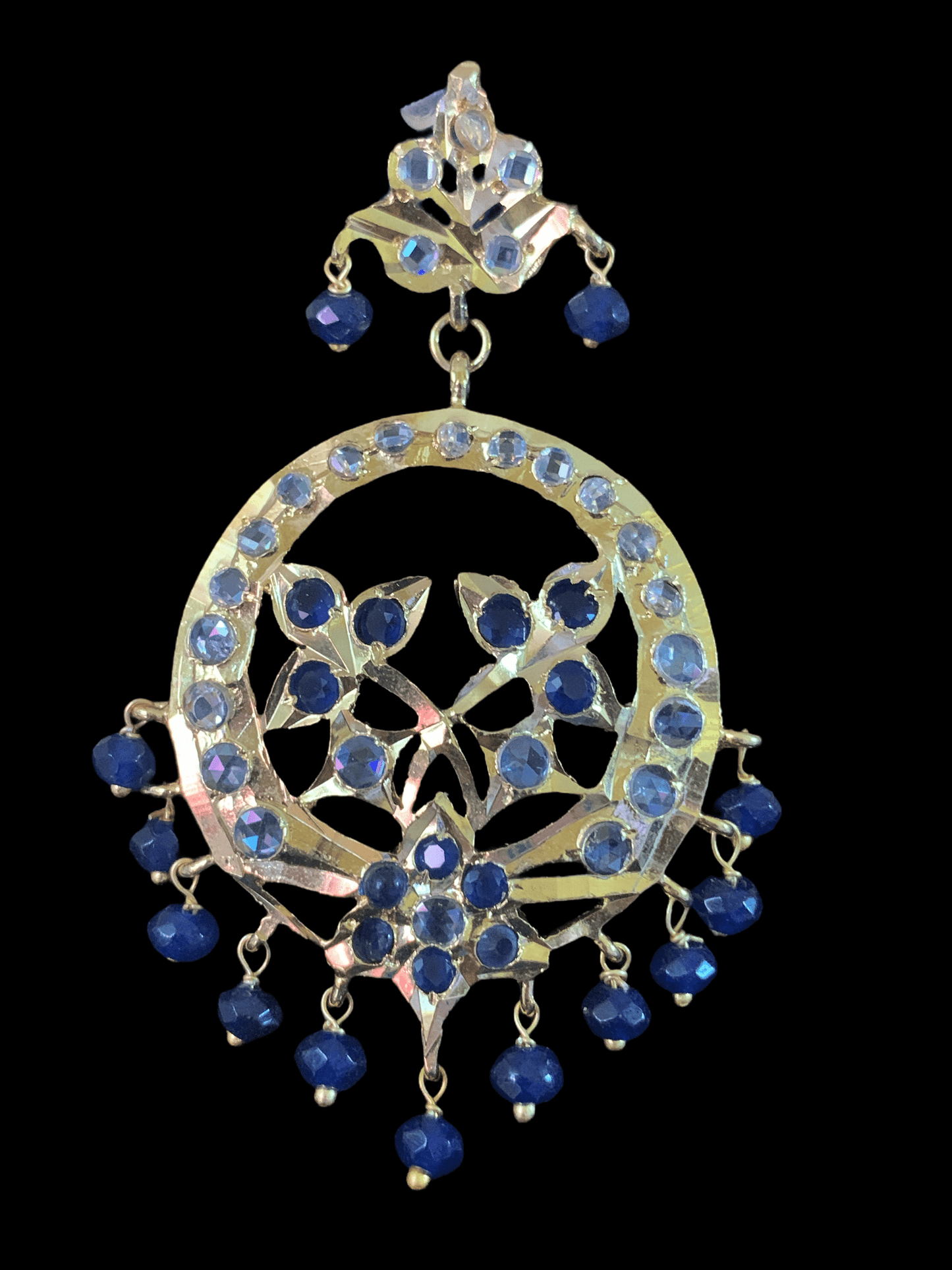 DER123 Esha Hyderabadi chandbali in blue ( SHIPS IN 4 WEEKS )