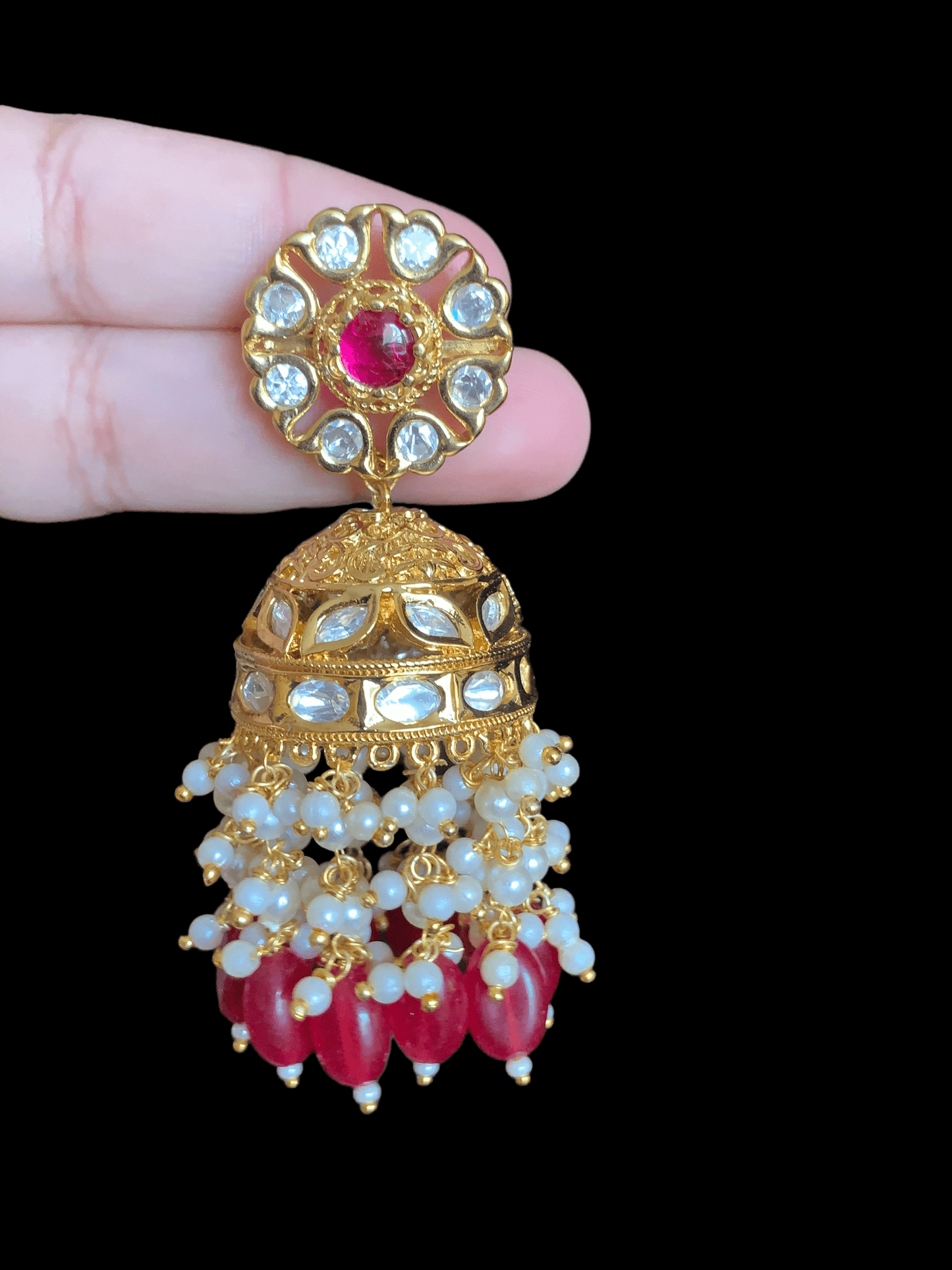 DER334 Shefa polki jhumka - ruby ( READY TO SHIP )