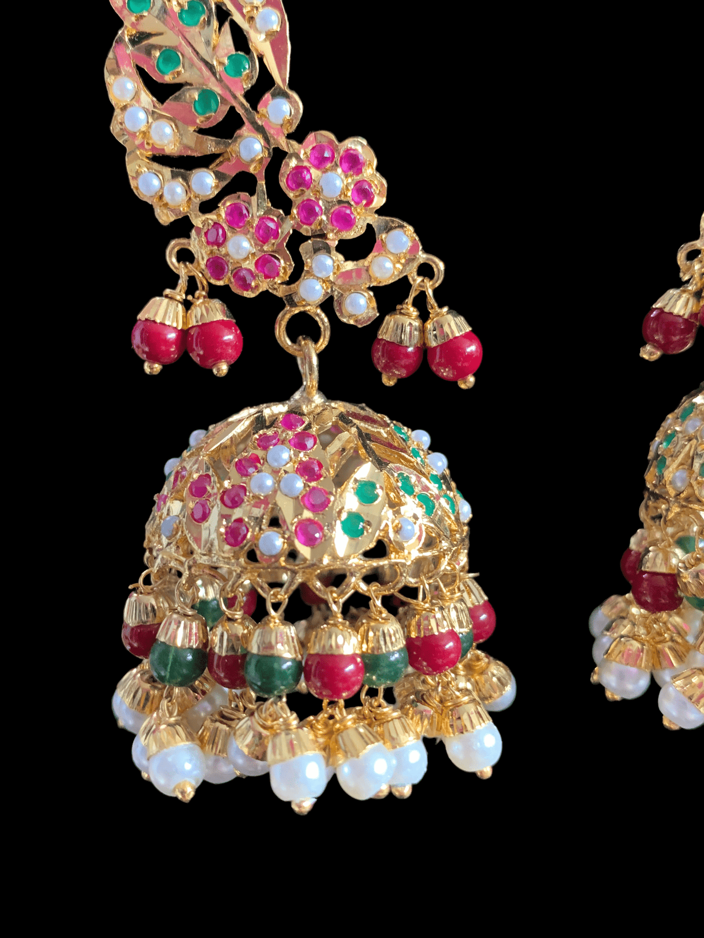 DER317 jadau kaanphool earrings in ruby emerald / multicolor ( READY TO SHIP )