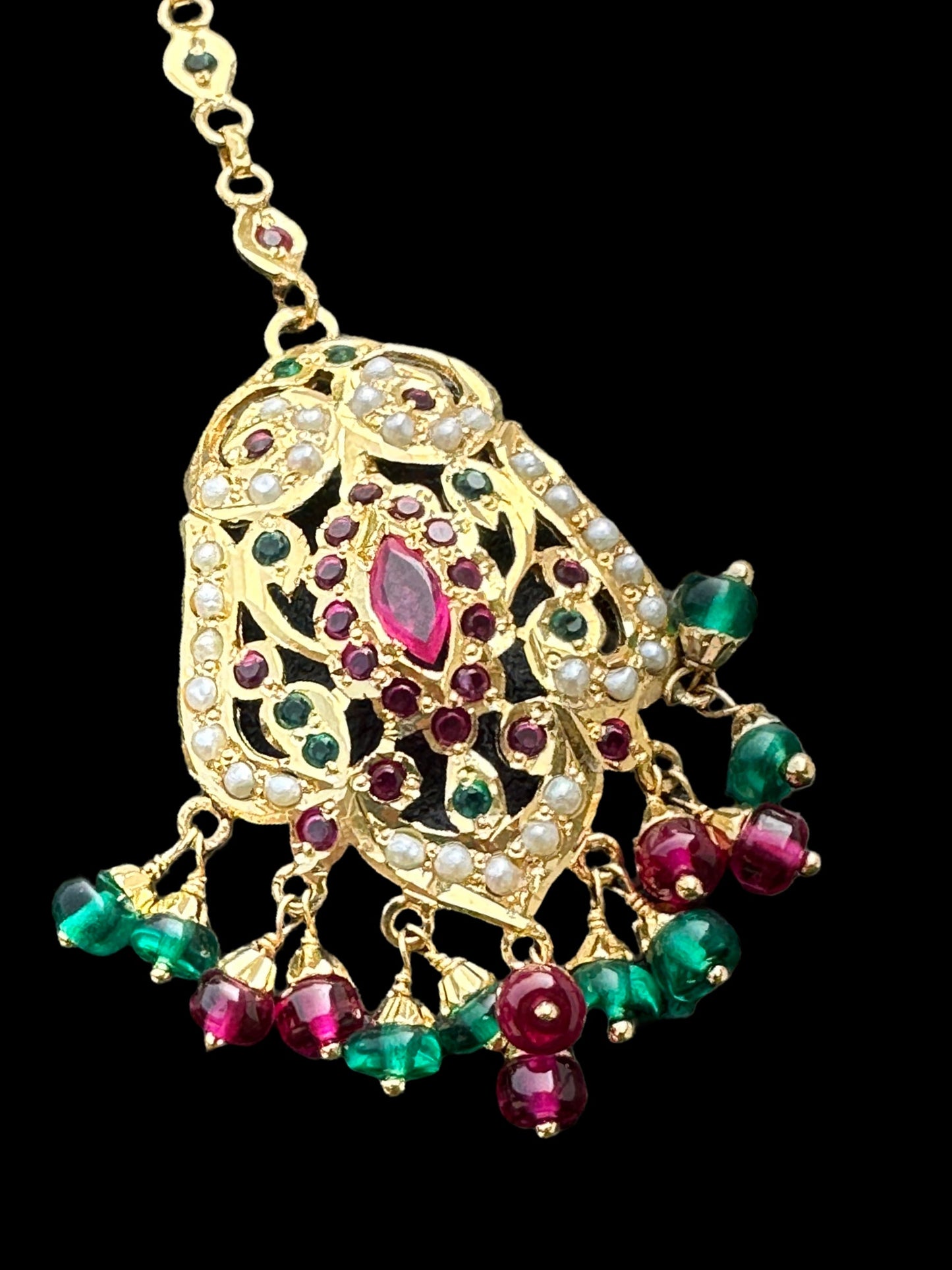 Gold plated silver tika in ruby emerald ( READY TO SHIP )