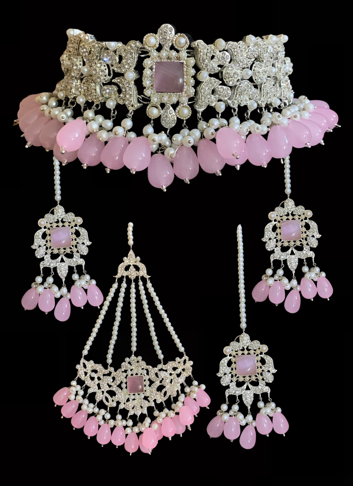 BR10 Anisa zircon bridal set - pink ( SHIPS IN 3 WEEKS  )