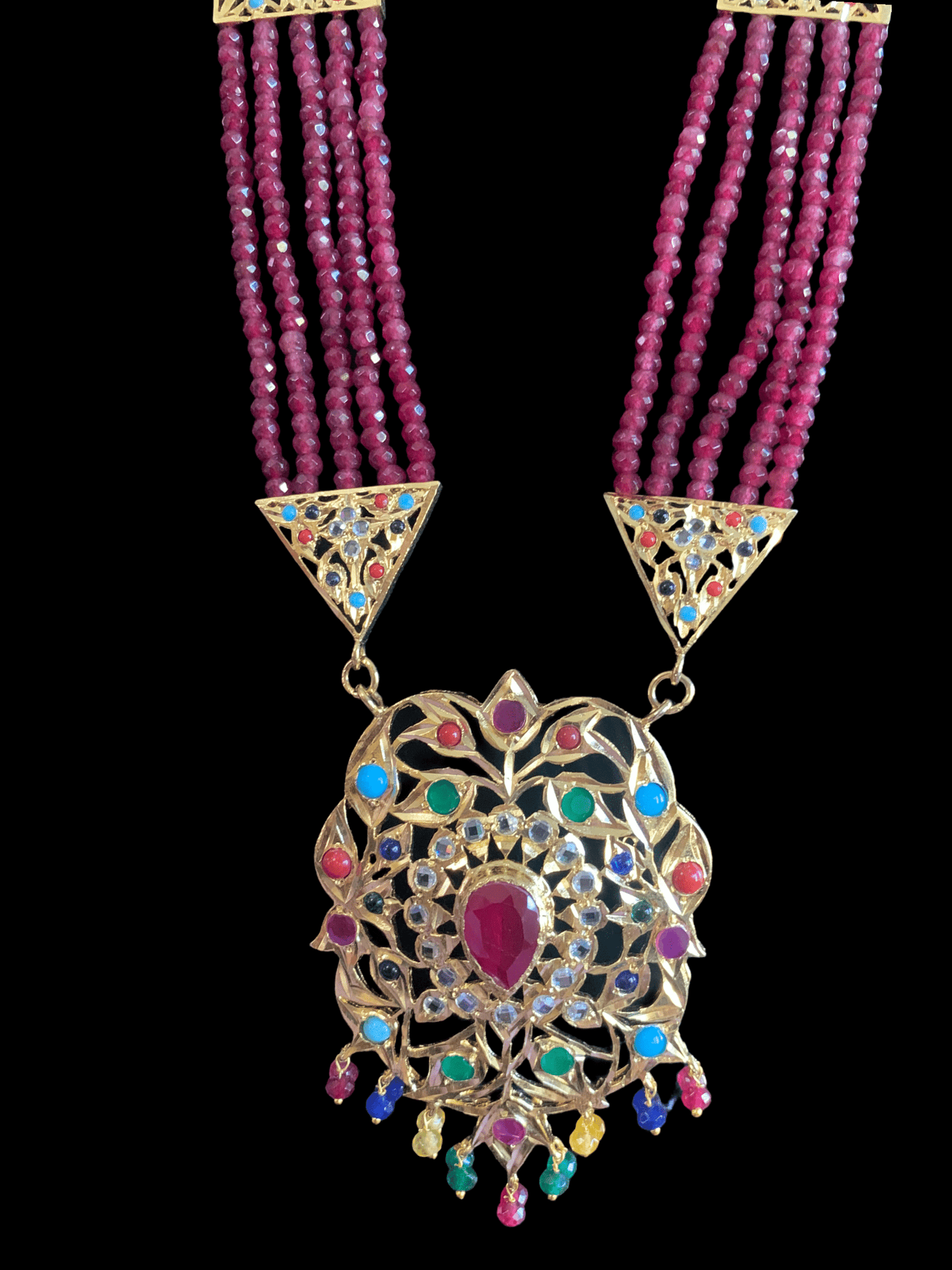 LN90 Cassie rani haar with earrings in Navratan beads ( READY TO SHIP )