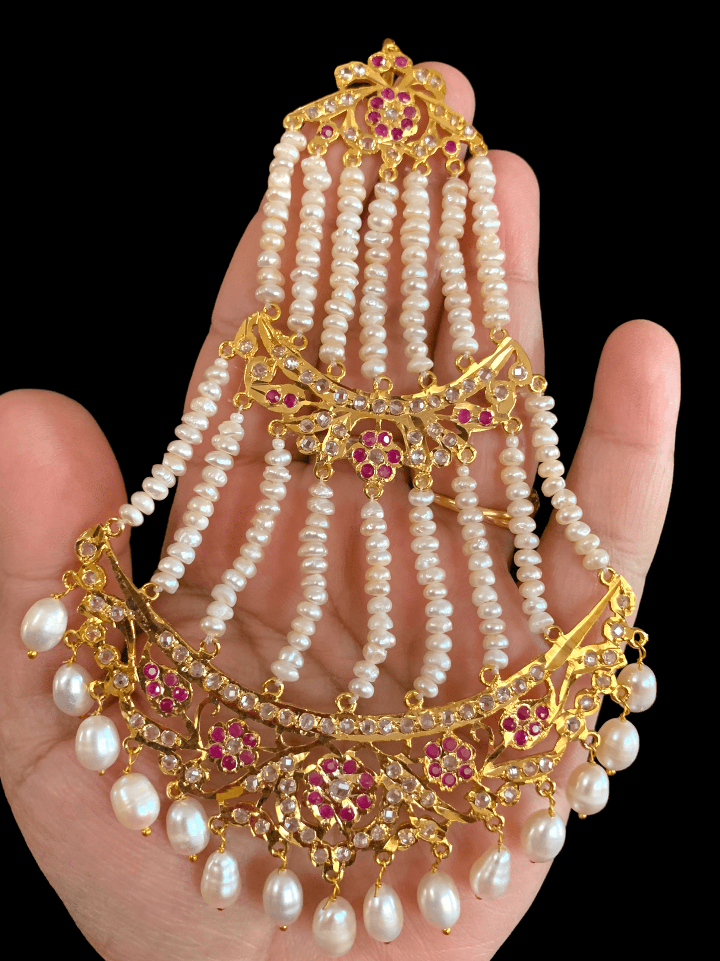 DJHR54 Insia jhoomar in fresh water pearls and rubies ( READY TO SHIP )