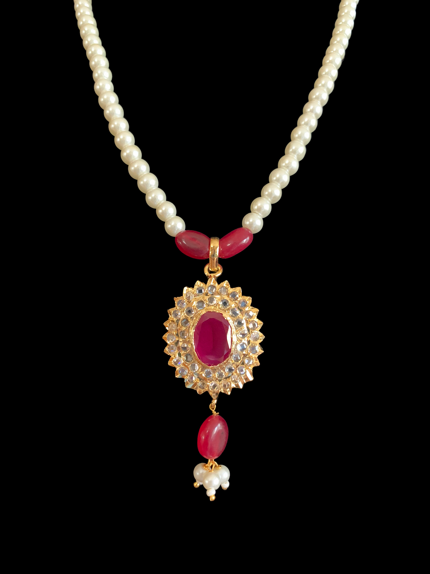 PS419 MEYAM Hyderabadi pendant set in ruby ( SHIPS IN 3 WEEKS )