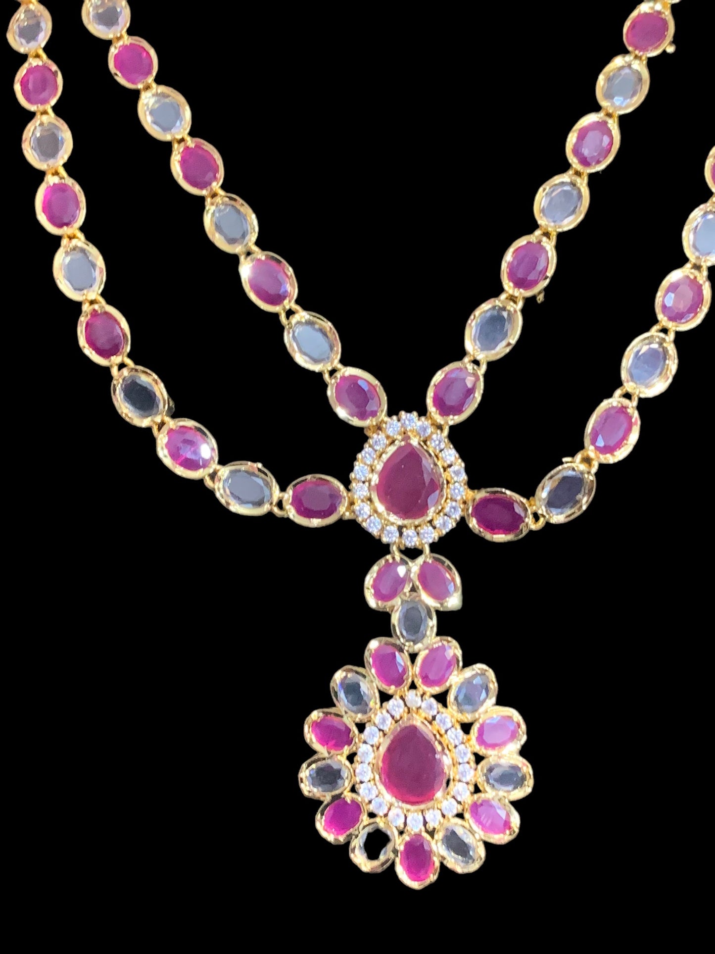 NS363 Farhat ruby gold plated short necklace with earrings
