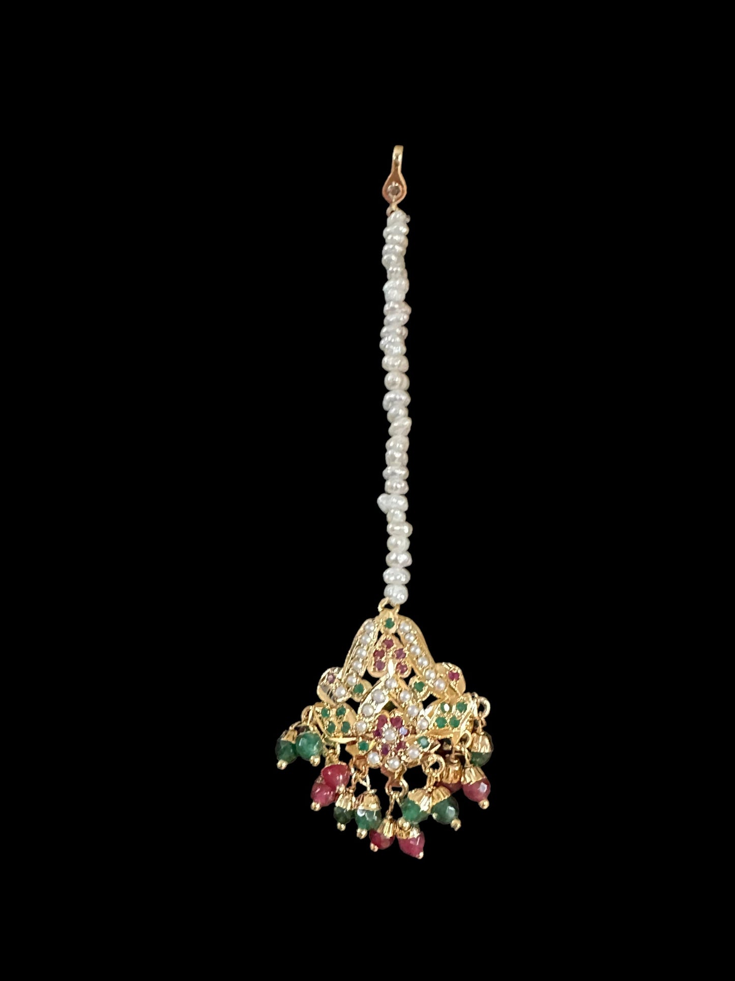 DLN11 jadau rani haar in ruby emerald with fresh water pearls ( READY TO SHIP)