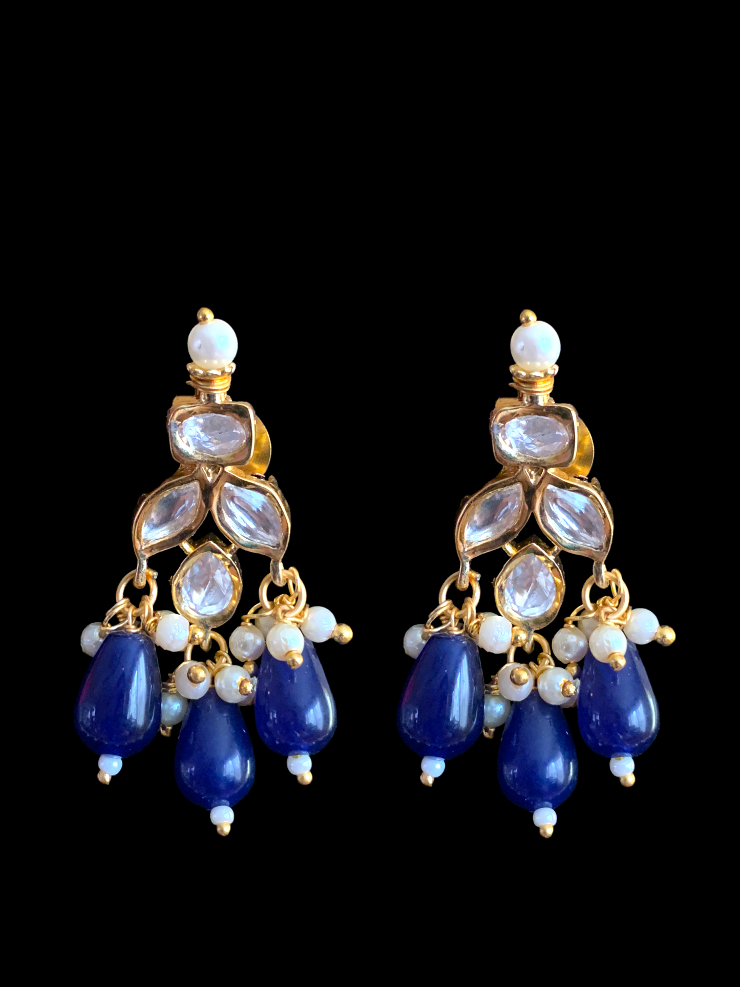 NS355 high quality polki necklace in pearls and blue beads ( READY TO SHIP)