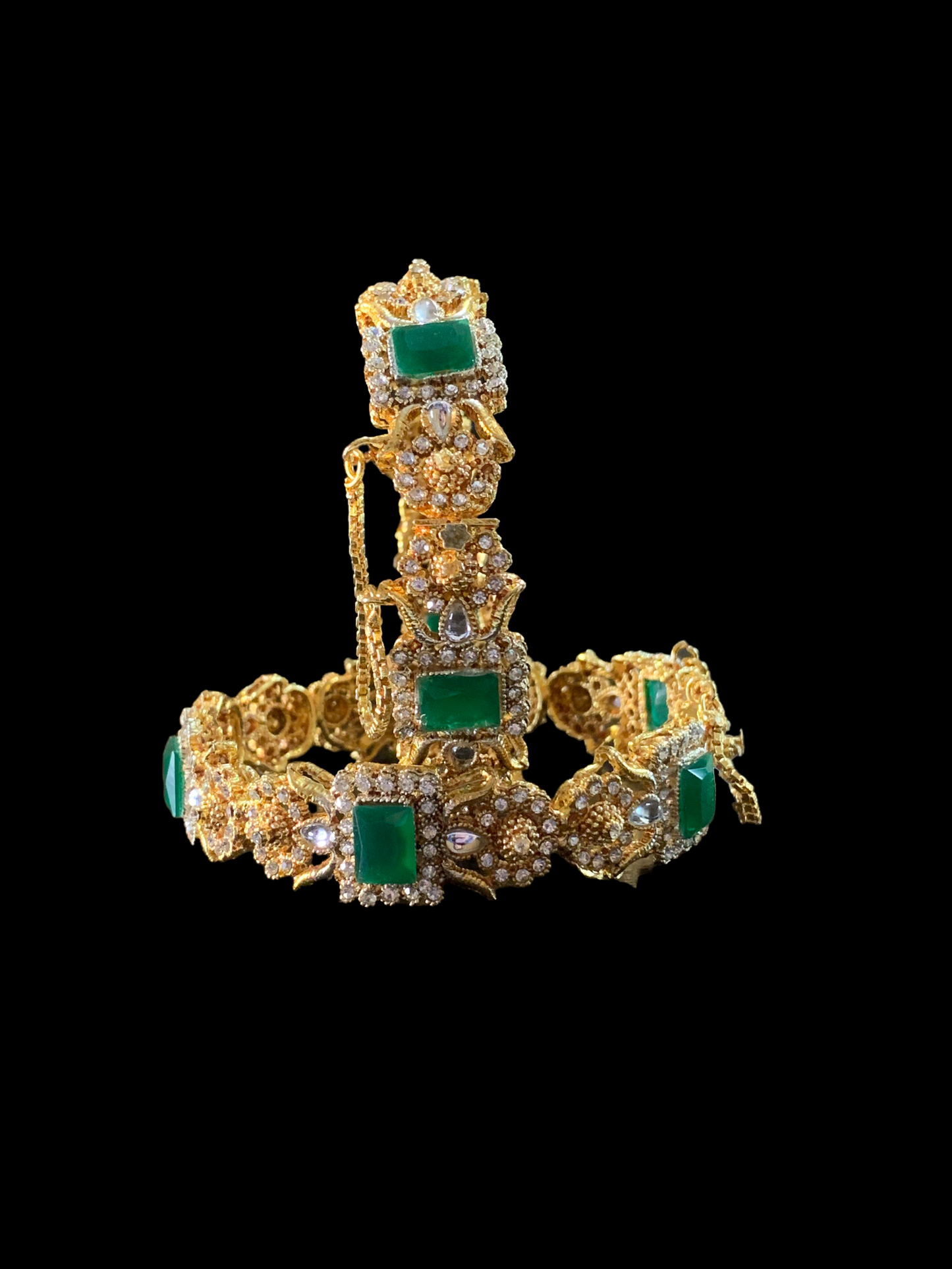 B117 Anisa green gold plated bangles - set of 2 ( SHIPS IN 4 WEEKS)