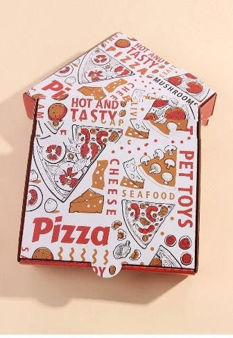 Dog toy pizza with packing box