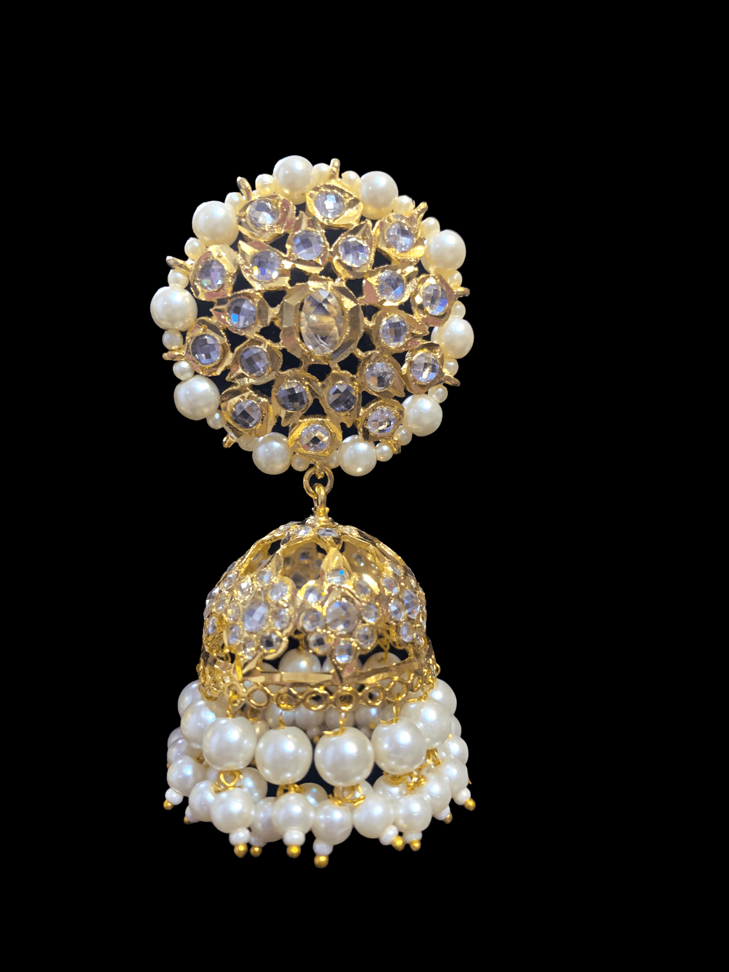 DER311 Amra hyderabadi jhumka in pearls - large ( SHIPS IN 4 WEEKS )