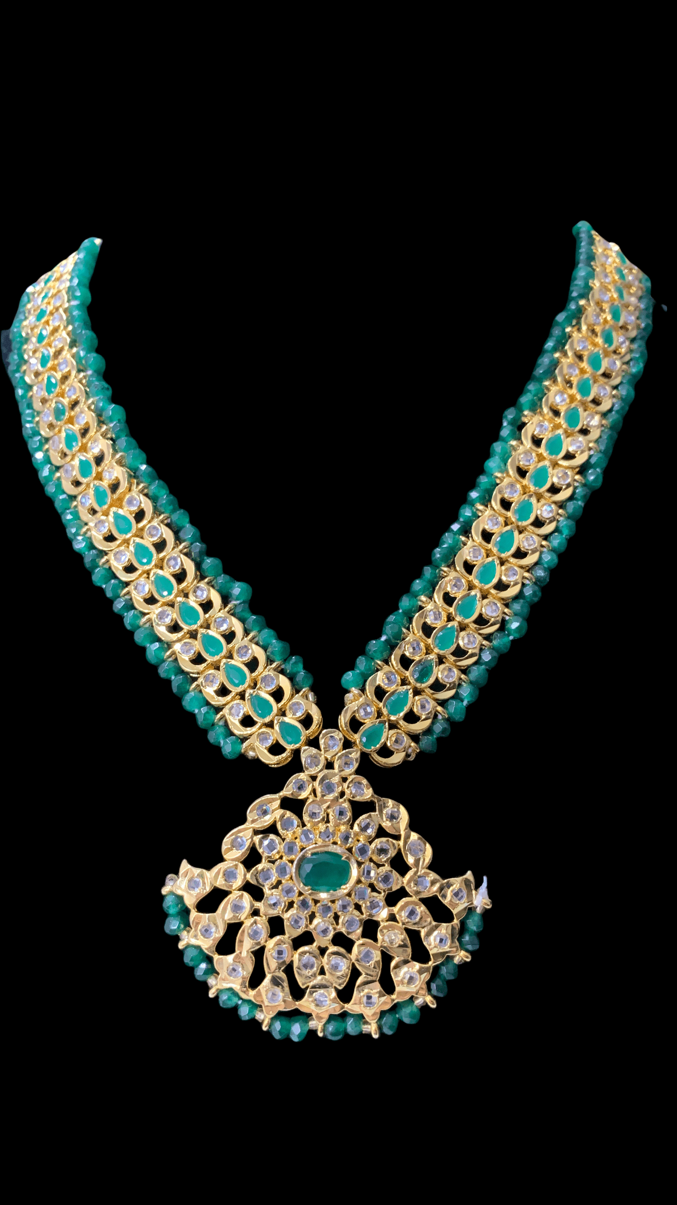 NS111 Ujwala Hyderabadi emerald necklace set with earrings (READY TO SHIP )