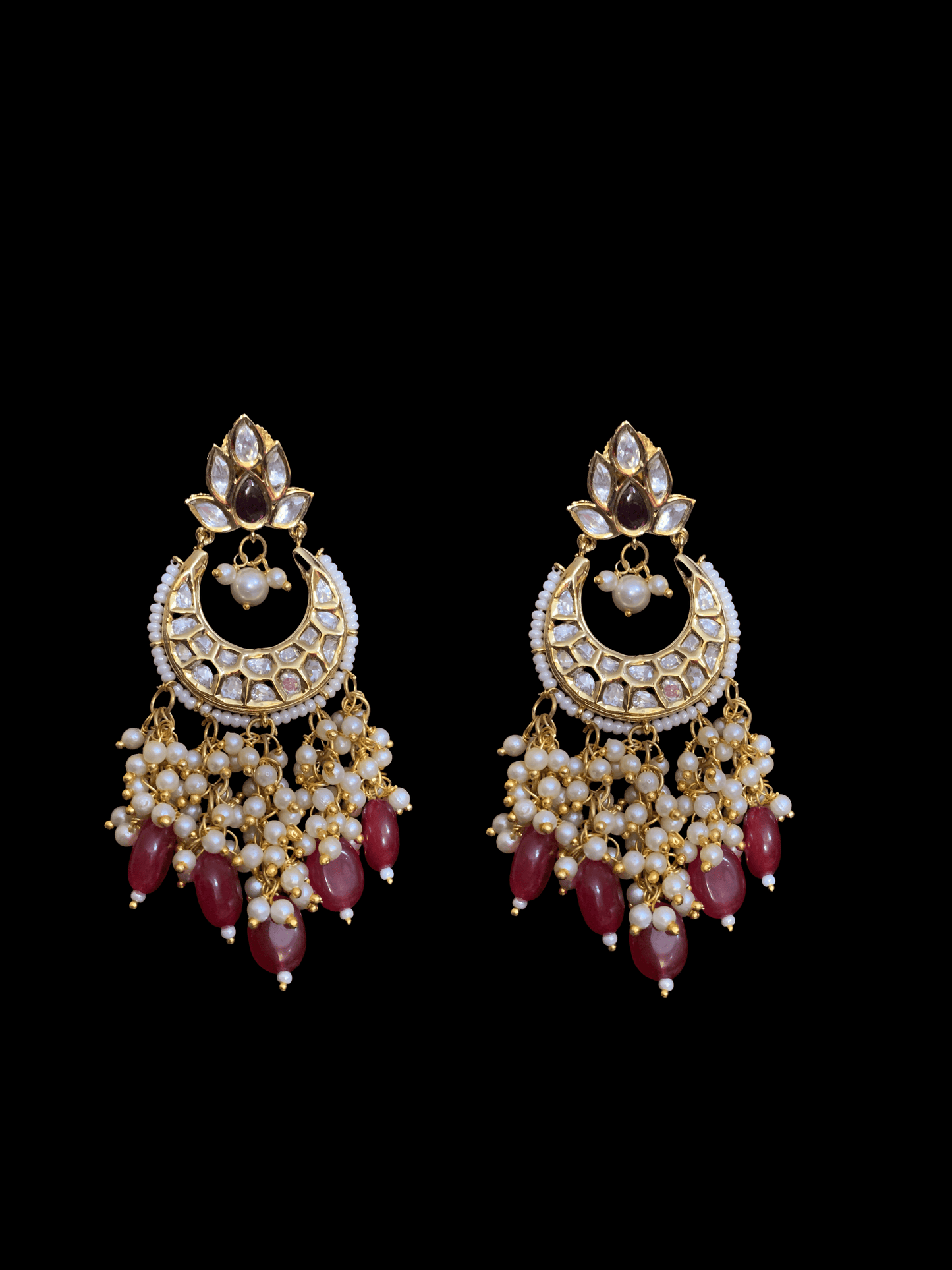 DER38 Nitya Cz polki chandbali - red / ruby ( READY TO SHIP )