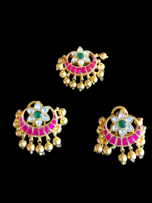 Gold-Plated Silver Pendant Set in Kundan & Kemp Stones | Handcrafted 92.5 Silver Jewelry
( READY TO SHIP )