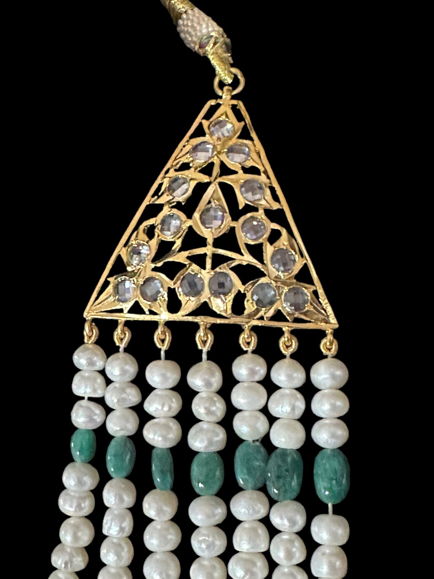 SAT77 Hyderabadi satlada in emerald beads and fresh water pearls ( SHIPS IN 2 WEEKS )