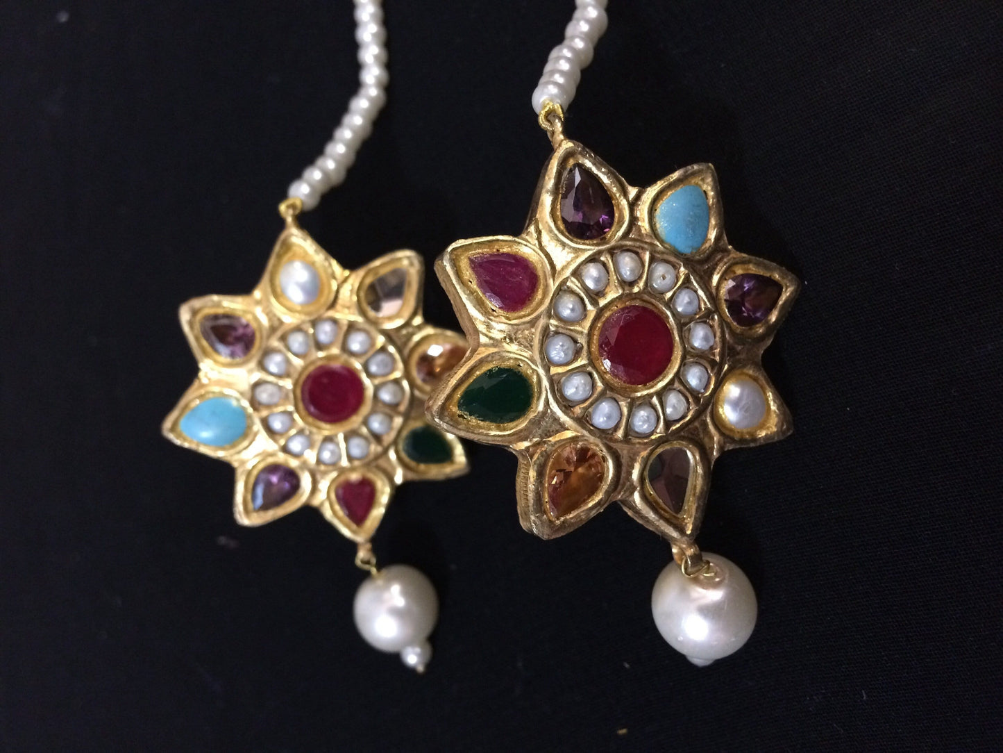 Sitara Pakistani Kundan earrings with pearl ear supports(SHIPS IN 4 WEEKS )
