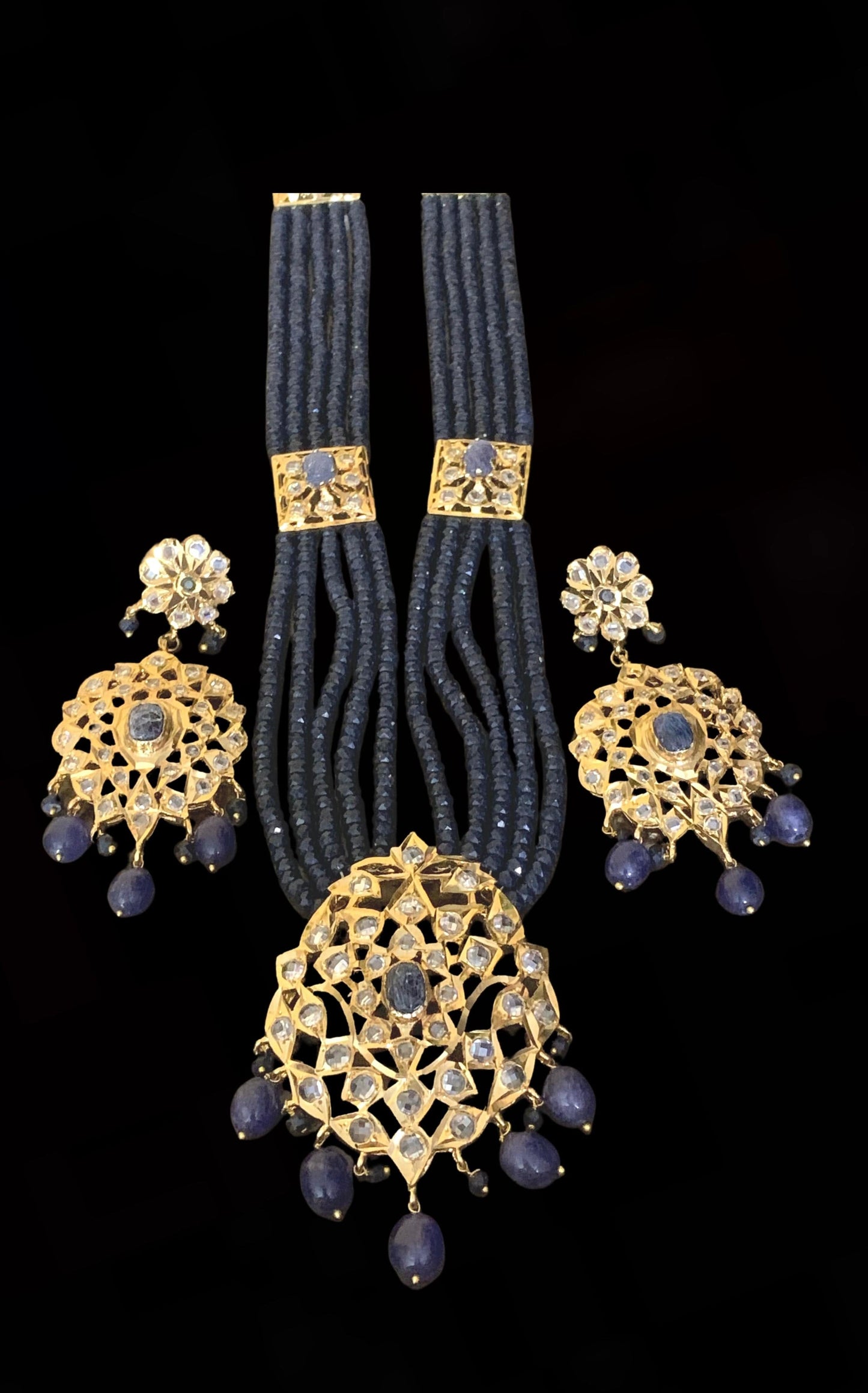 LN40 Hyderabadi Rani haar in sapphire beads and stones ( SHIPS IN 4 WEEKS )
