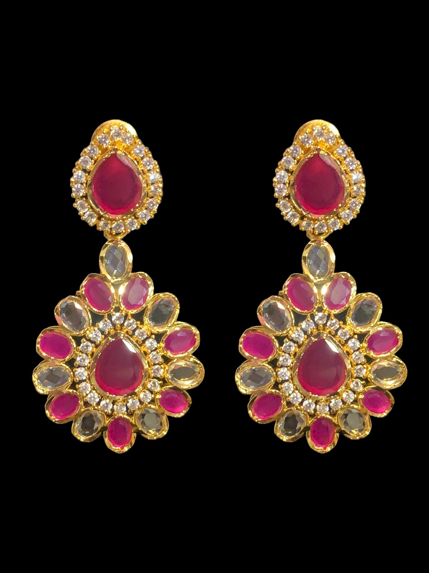 NS363 Farhat ruby gold plated short necklace with earrings