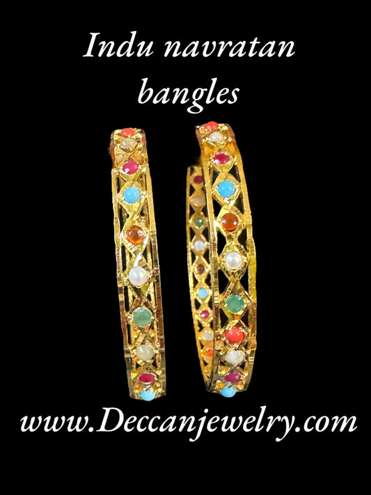 B145  INDU Navratan  bangles -1 pair ( READY TO SHIP )