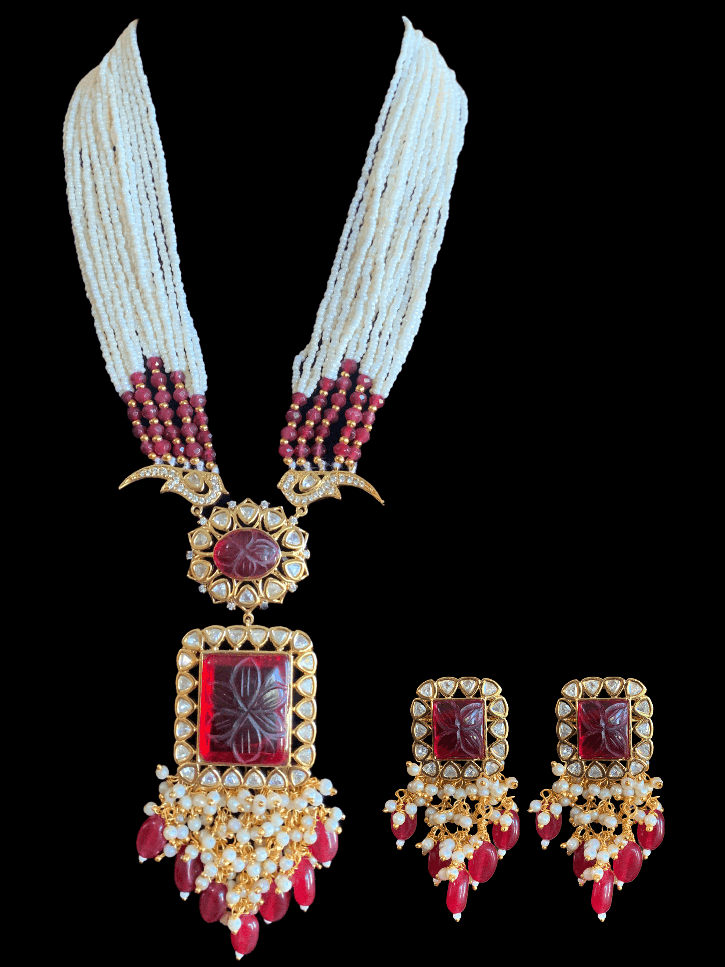 LN91 Mithali high quality cz polki necklace set - Ruby ( READY TO SHIP)
