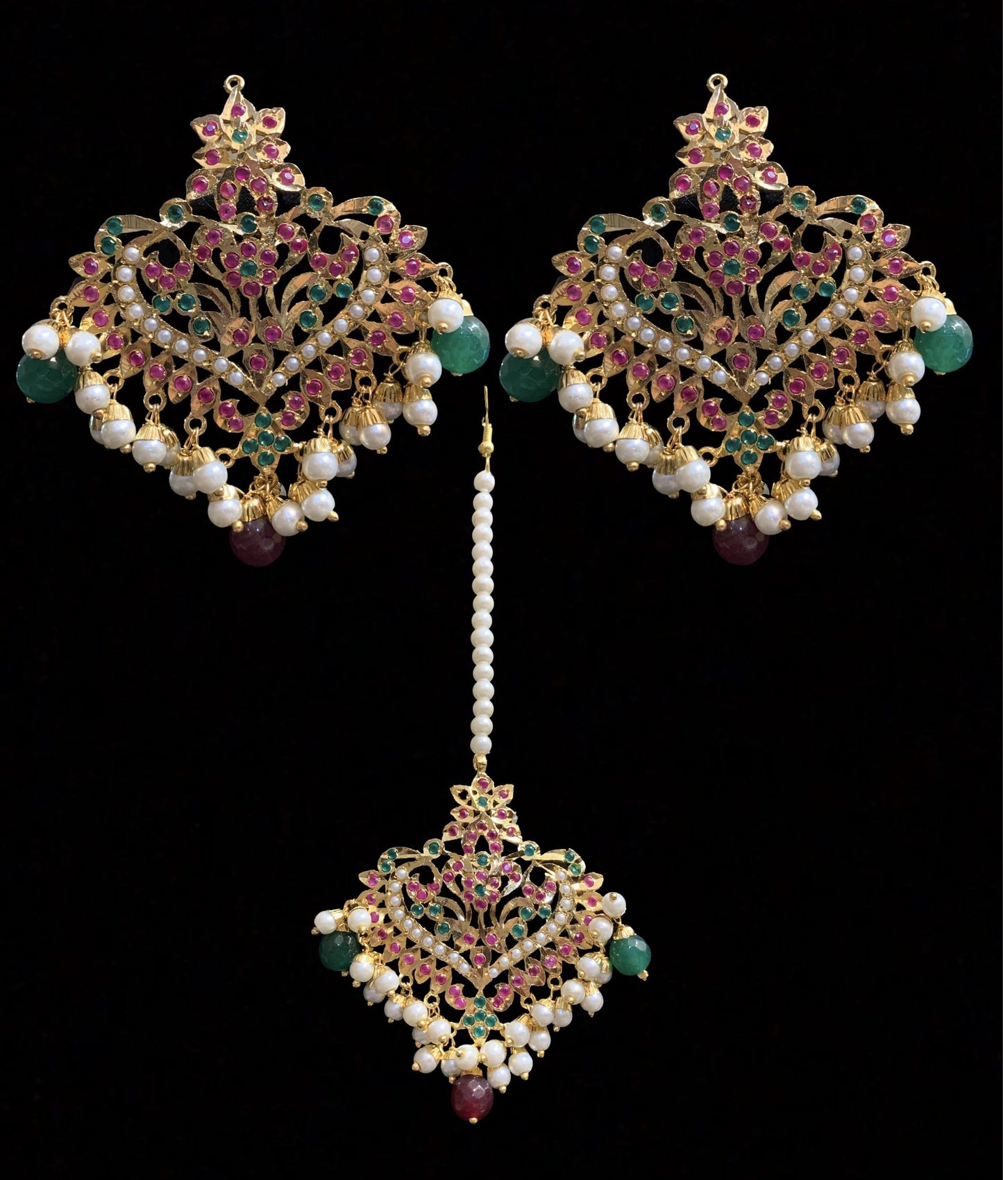 DJET104 Afreen Ruby emerald earrings tika ( SHIPS IN 4 WEEKS )