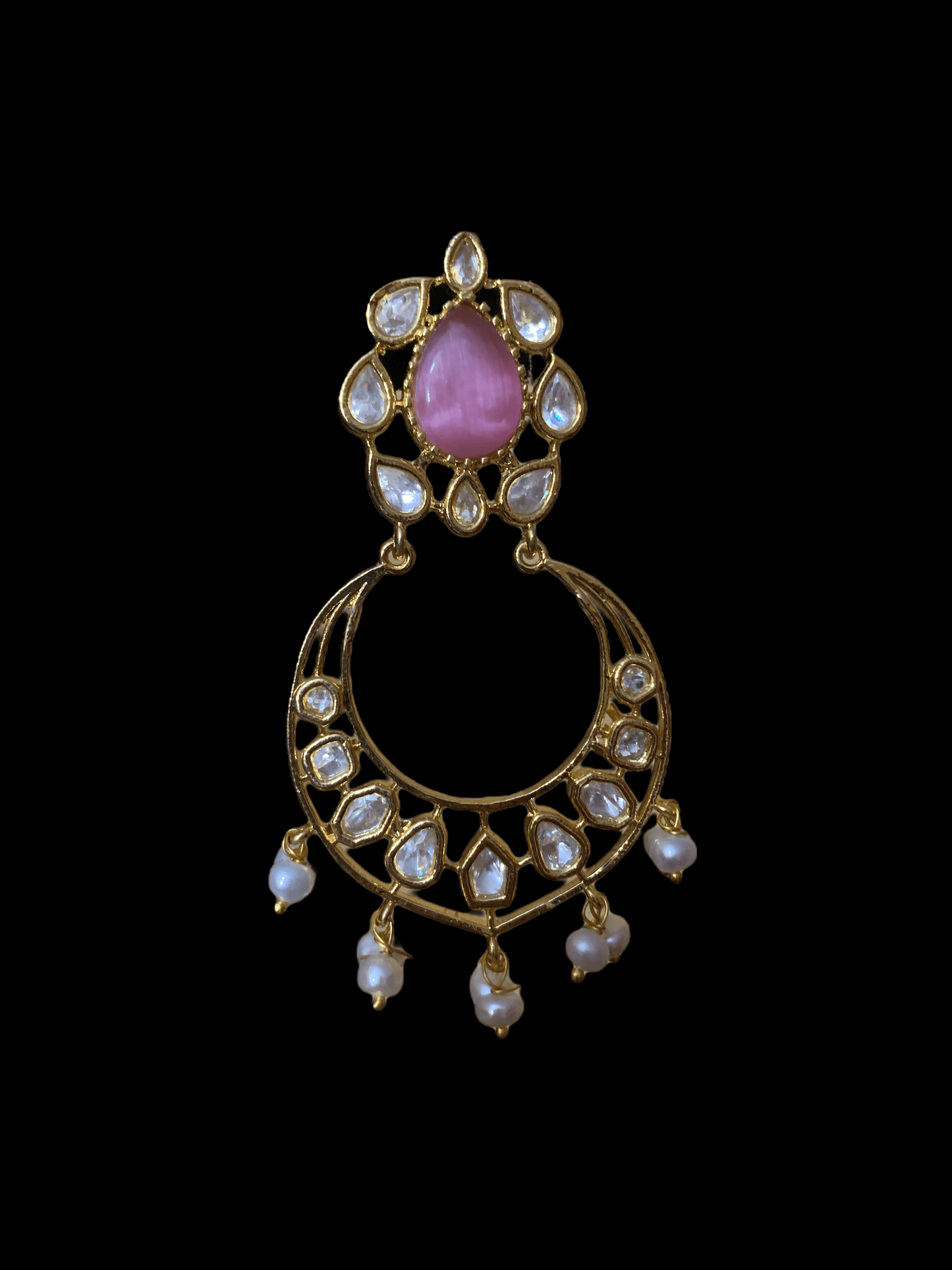 DER65 Evie cz earrings in fresh water pearls - PINK ( READY TO SHIP)