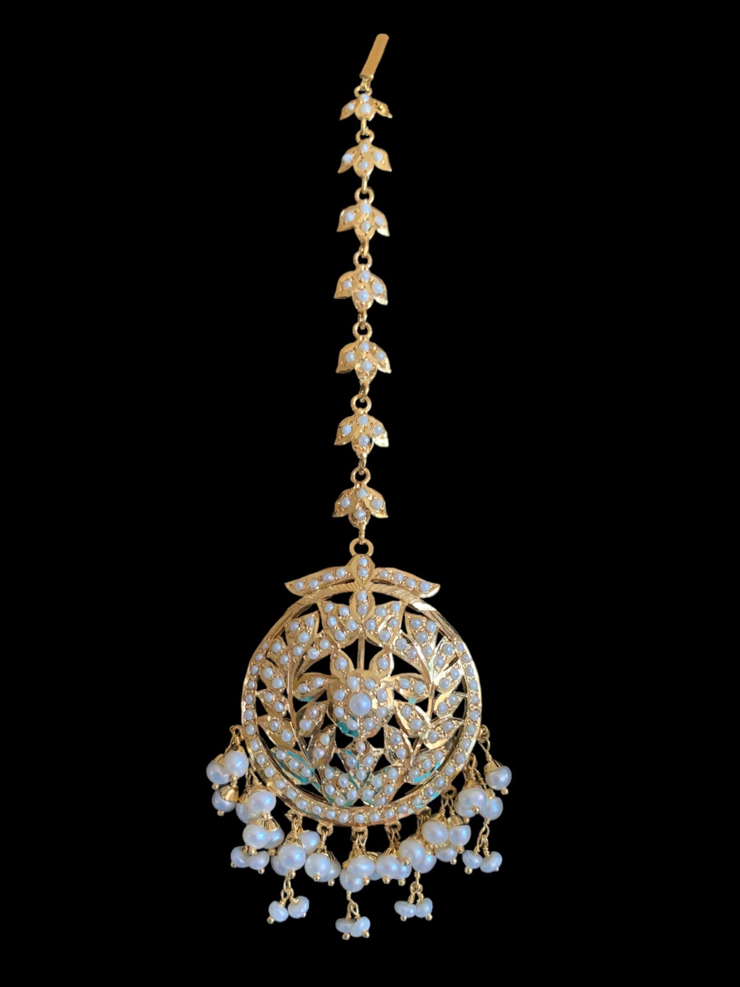 Gold plated silver tika in fresh water pearls ( READY TO SHIP )