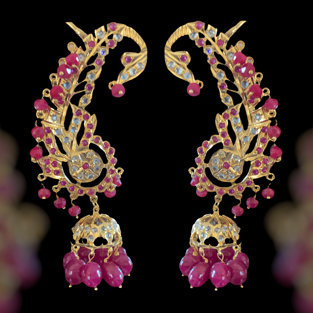 Kiran kaanphool jhumka in rubies (SHIPS IN 4 WEEKS )