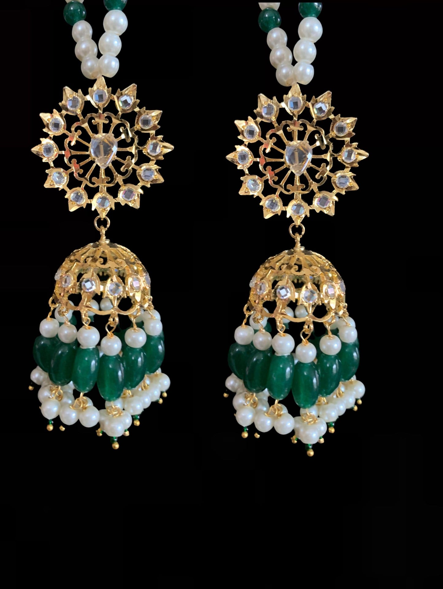 DER192 Karanphool jhumka - green ( SHIPS IN 4 WEEKS )
