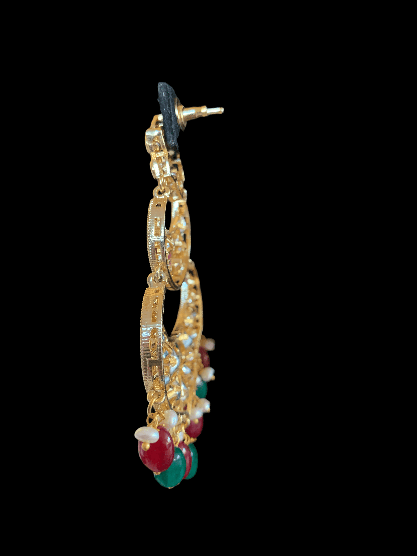 DER91 cz earrings in fresh water pearls- Ruby emerald ( READY TO SHIP)
