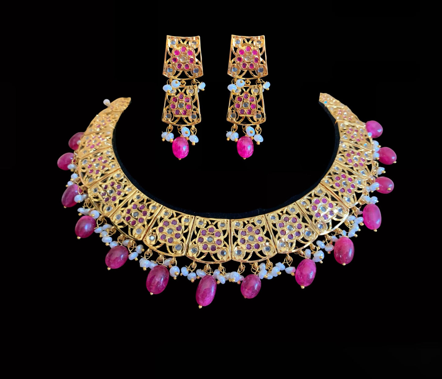 NS142 Badia ruby with fresh water pearls necklace set (READY TO SHIP )