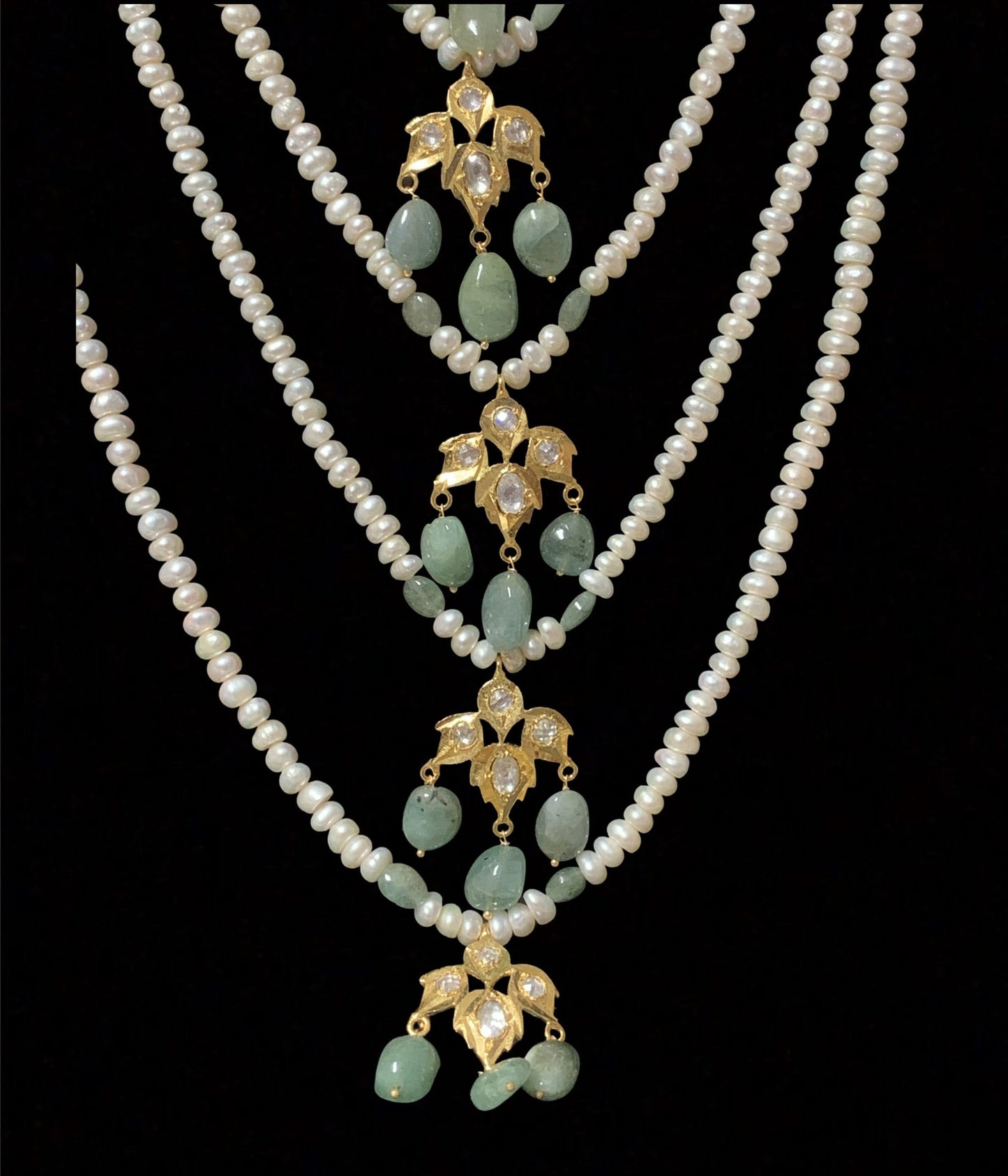 Insia satlada in natural pearls and emeralds ( SHIPS IN 4 WEEKS )