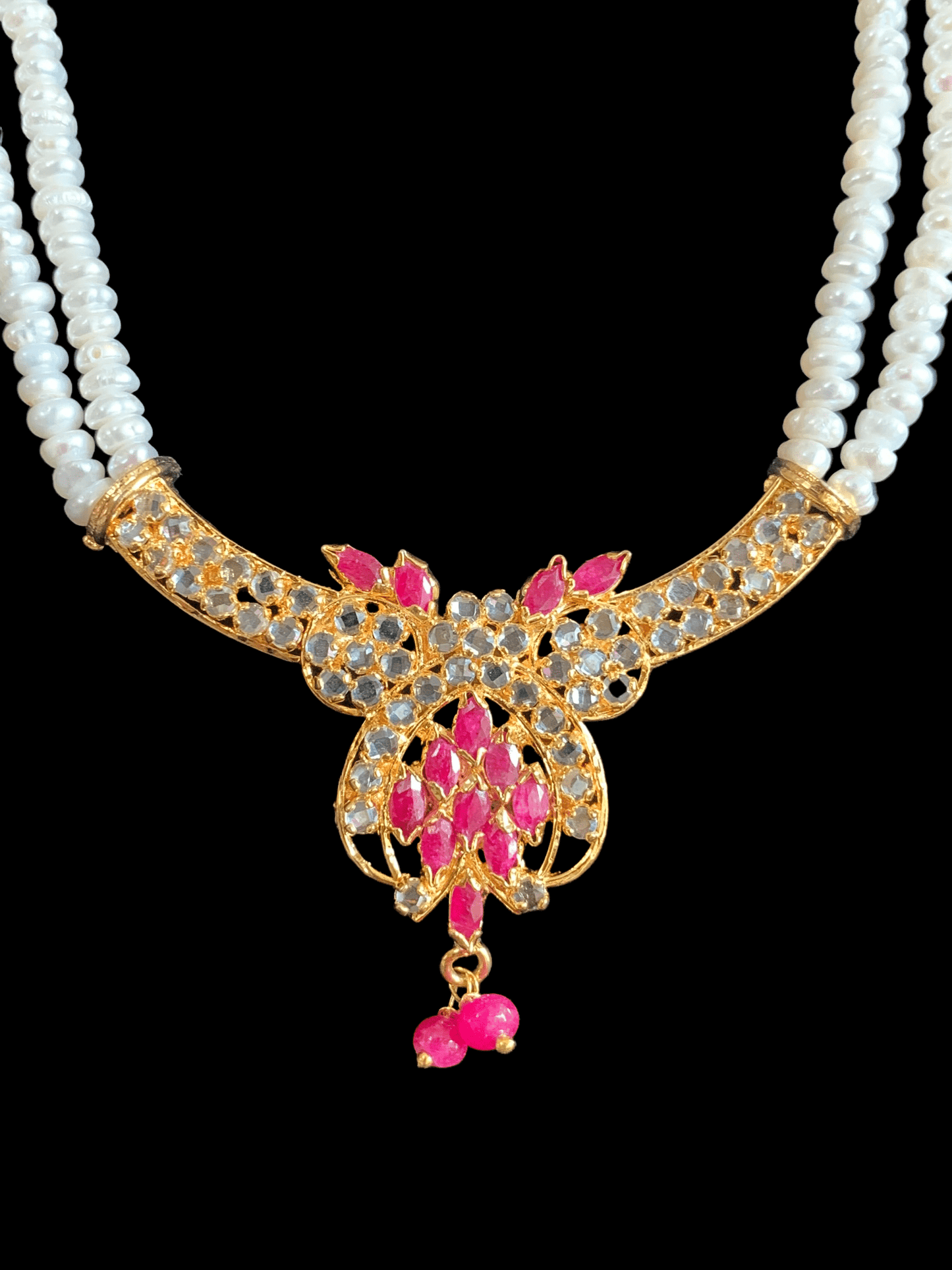 LN137 Ruby long necklace set in fresh water pearls ( READY TO SHIP )