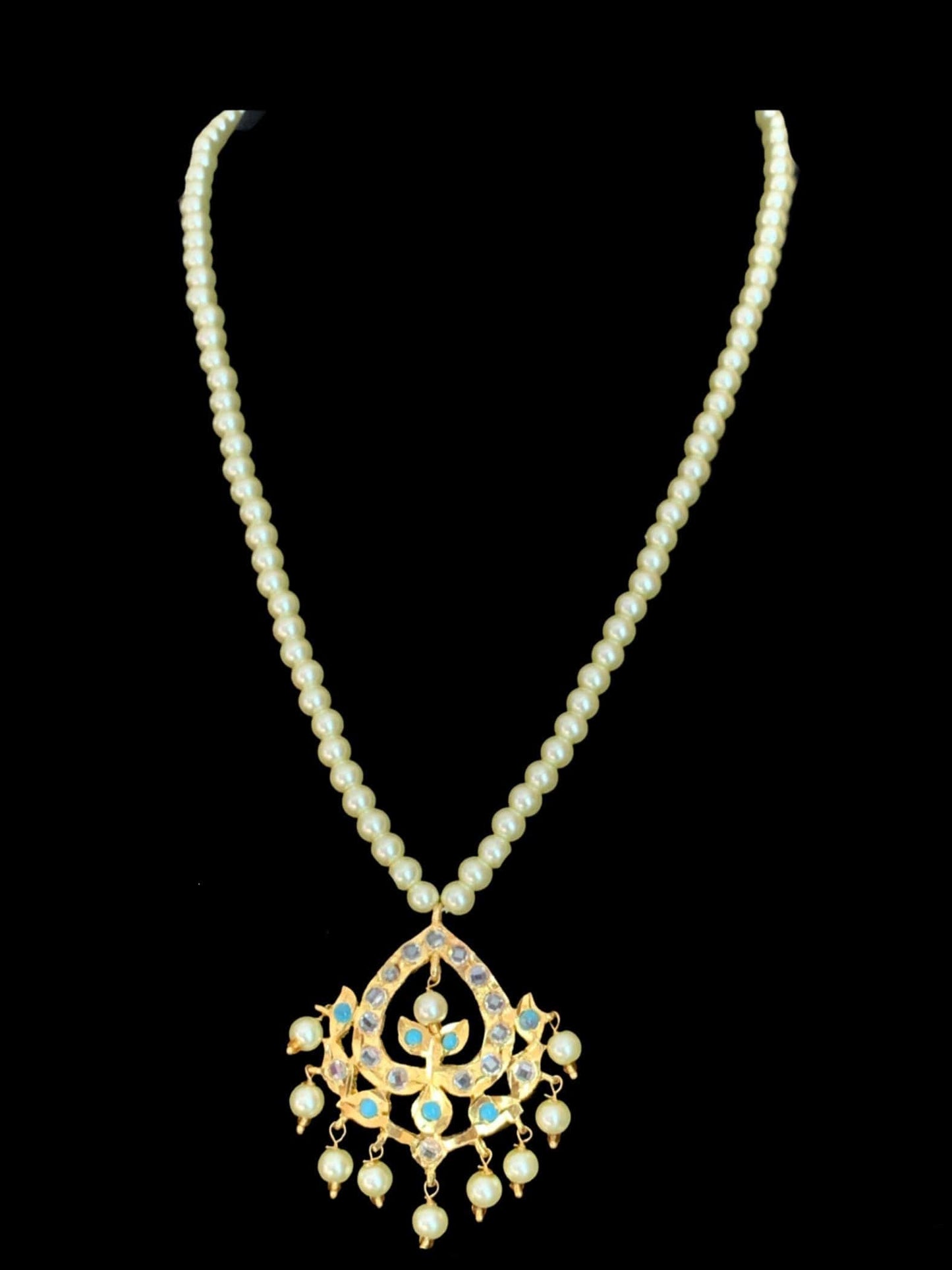 PS66 Diana feroza / turquoise Hyderabad pendant set with Chandbali ( SHIPS IN 3 WEEKS )