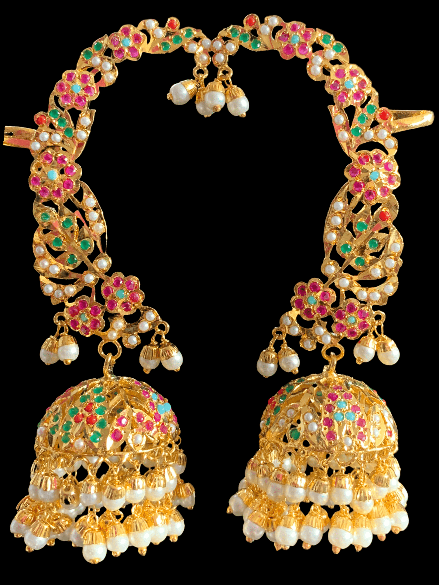 DER316 jadau kaanphool earrings in Navratan / multicolor ( SHIPS IN 4 WEEKS )