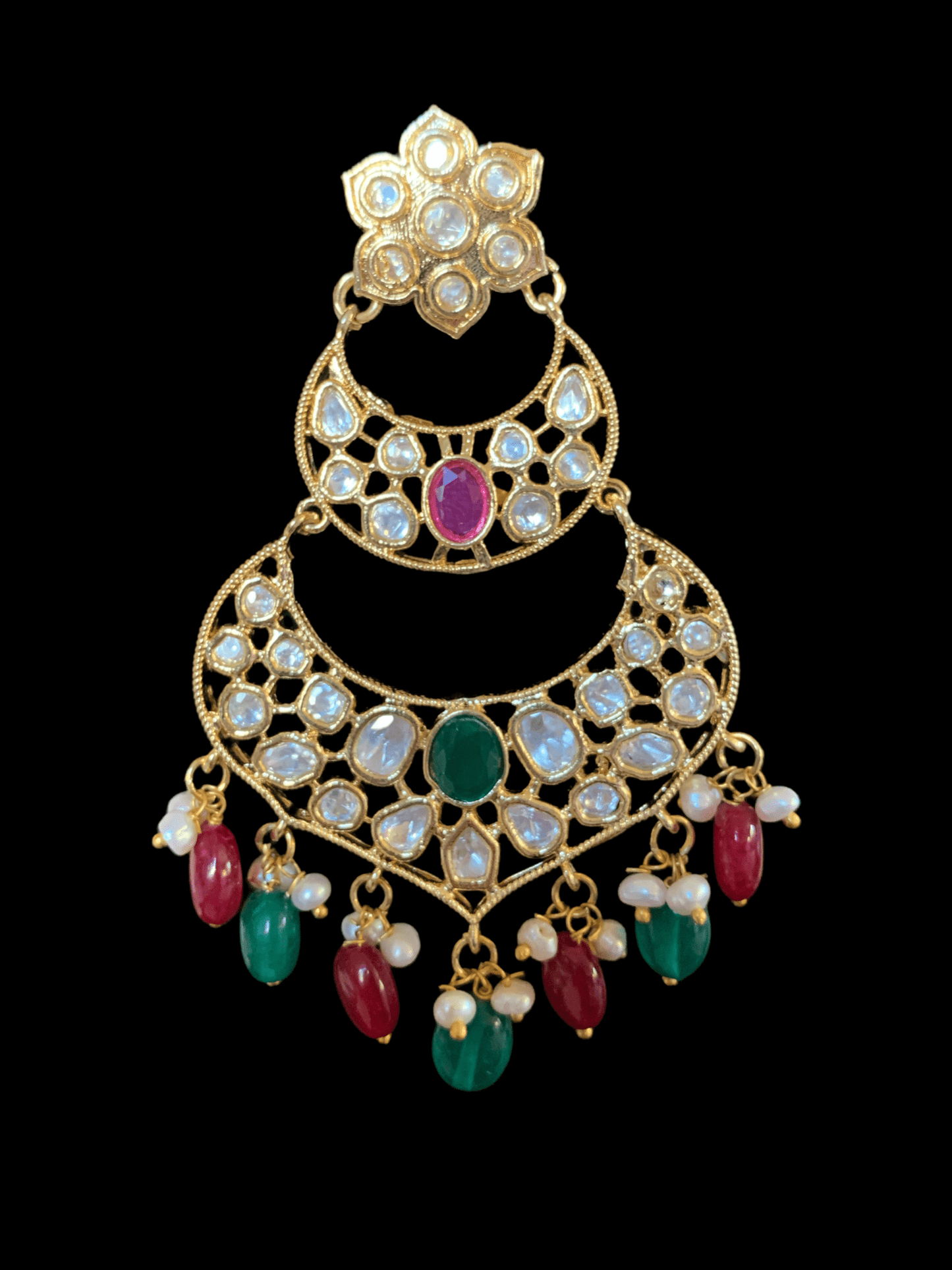 DER91 cz earrings in fresh water pearls- Ruby emerald ( READY TO SHIP)