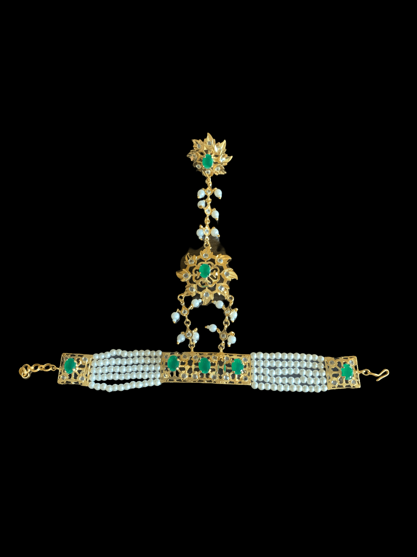HP3 Nihala Hyderabadi haath Phool in emeralds (READY TO SHIP  )