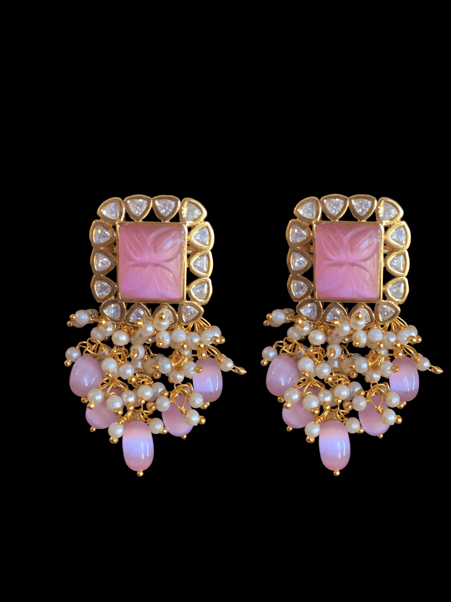 LN93 Mithali high quality cz polki necklace set -pink( READY TO SHIP)