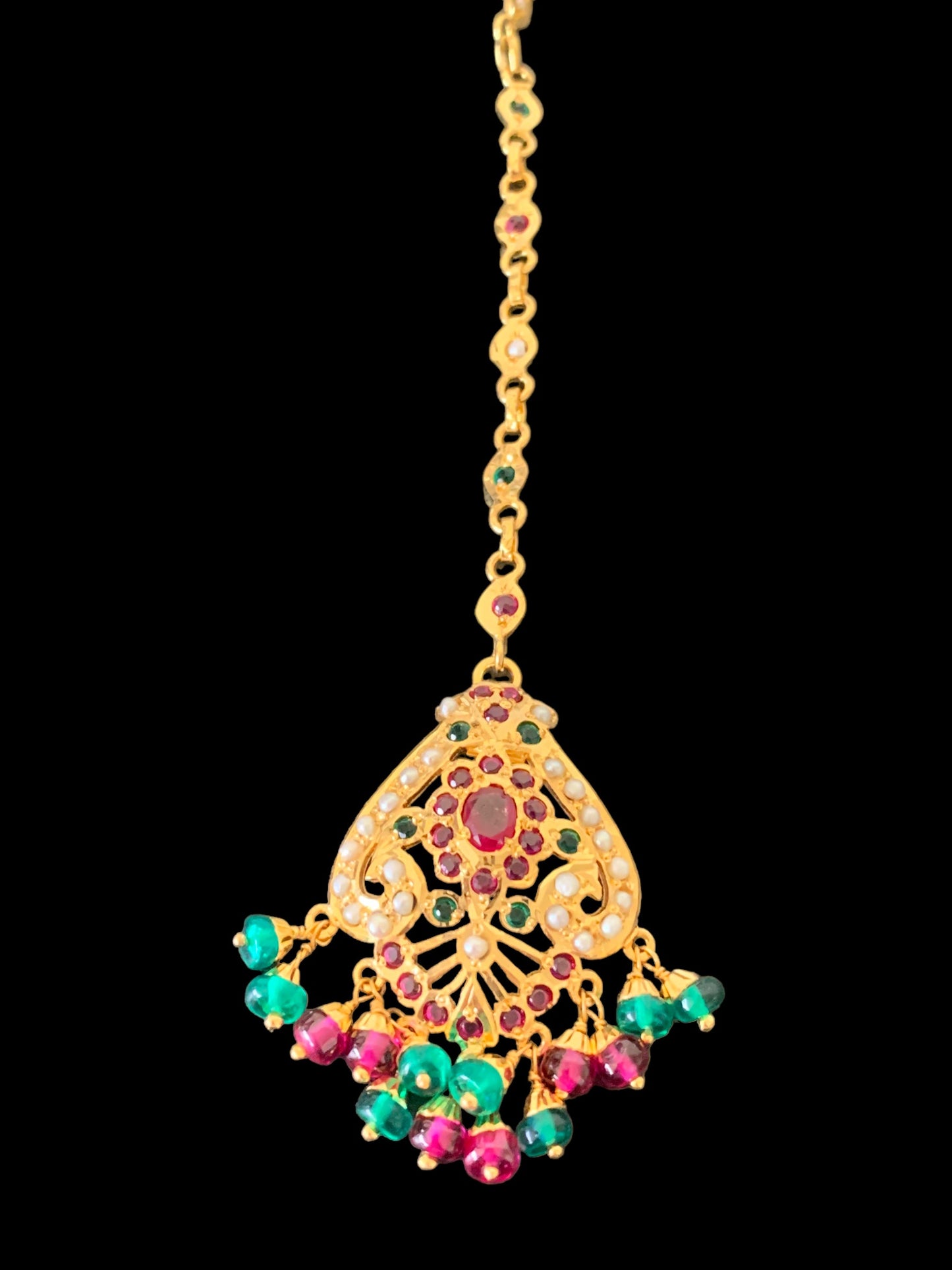 DTK405 Gold plated silver tika in ruby emerald ( SHIPS IN 5 WEEKS )