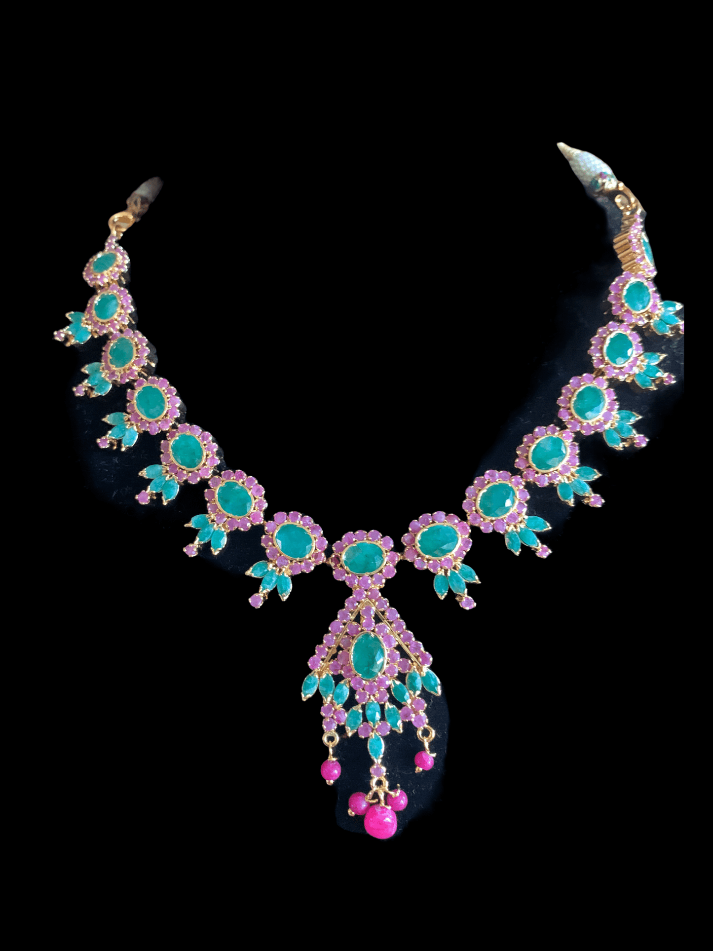 NS248 , real ruby emerald gold plated necklace set ( READY TO SHIP)