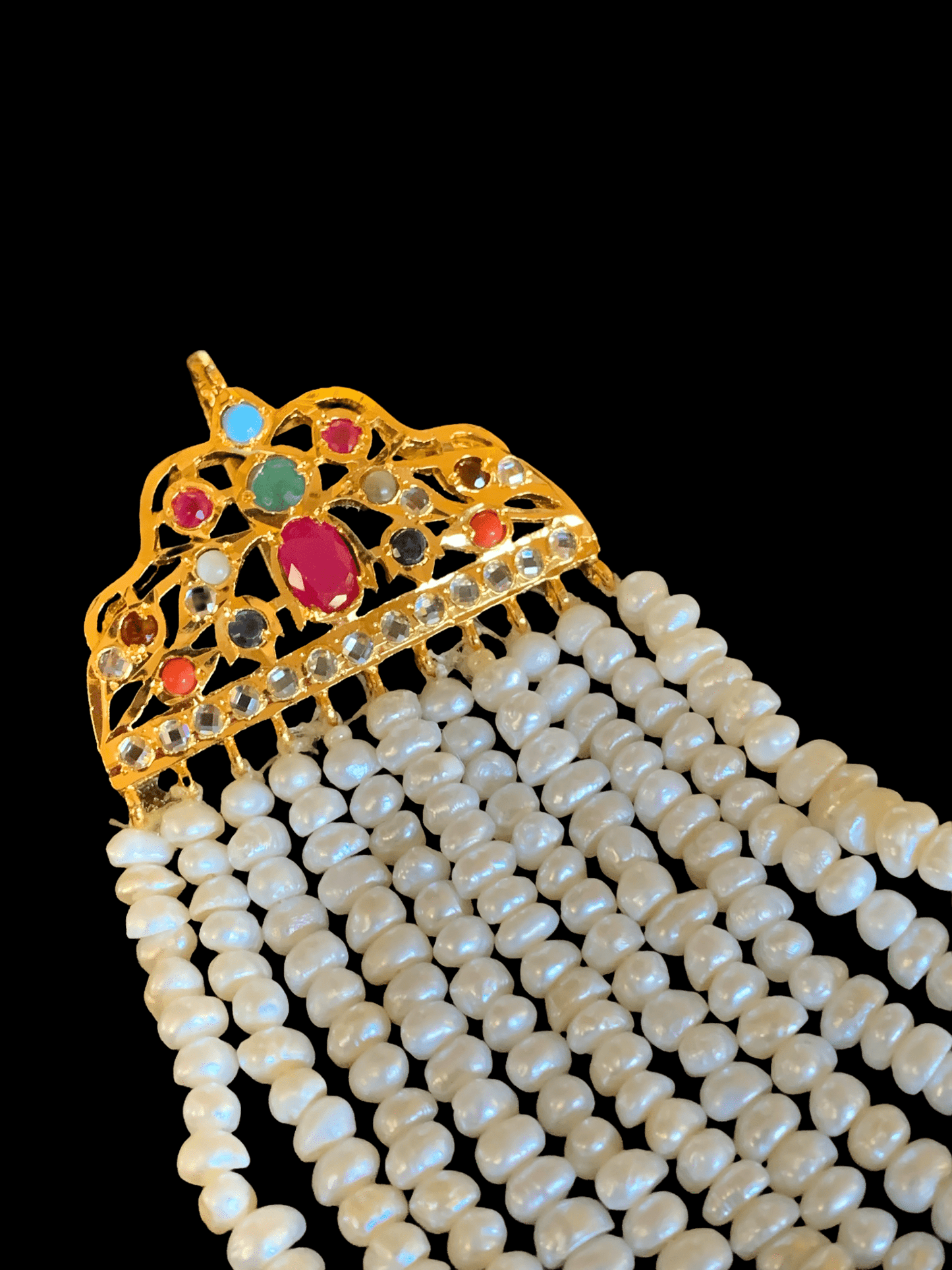 Hyderabadi navratan jhoomar in gold plated jhoomar ( SHIPS IN 4 WEEKS )