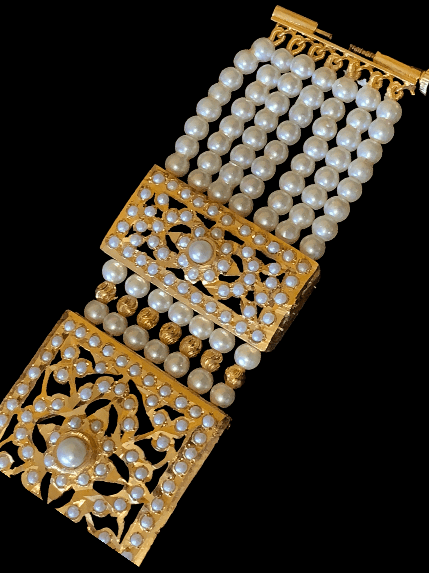 B62 Saira jadau bracelet in pearls ( READY TO SHIP )