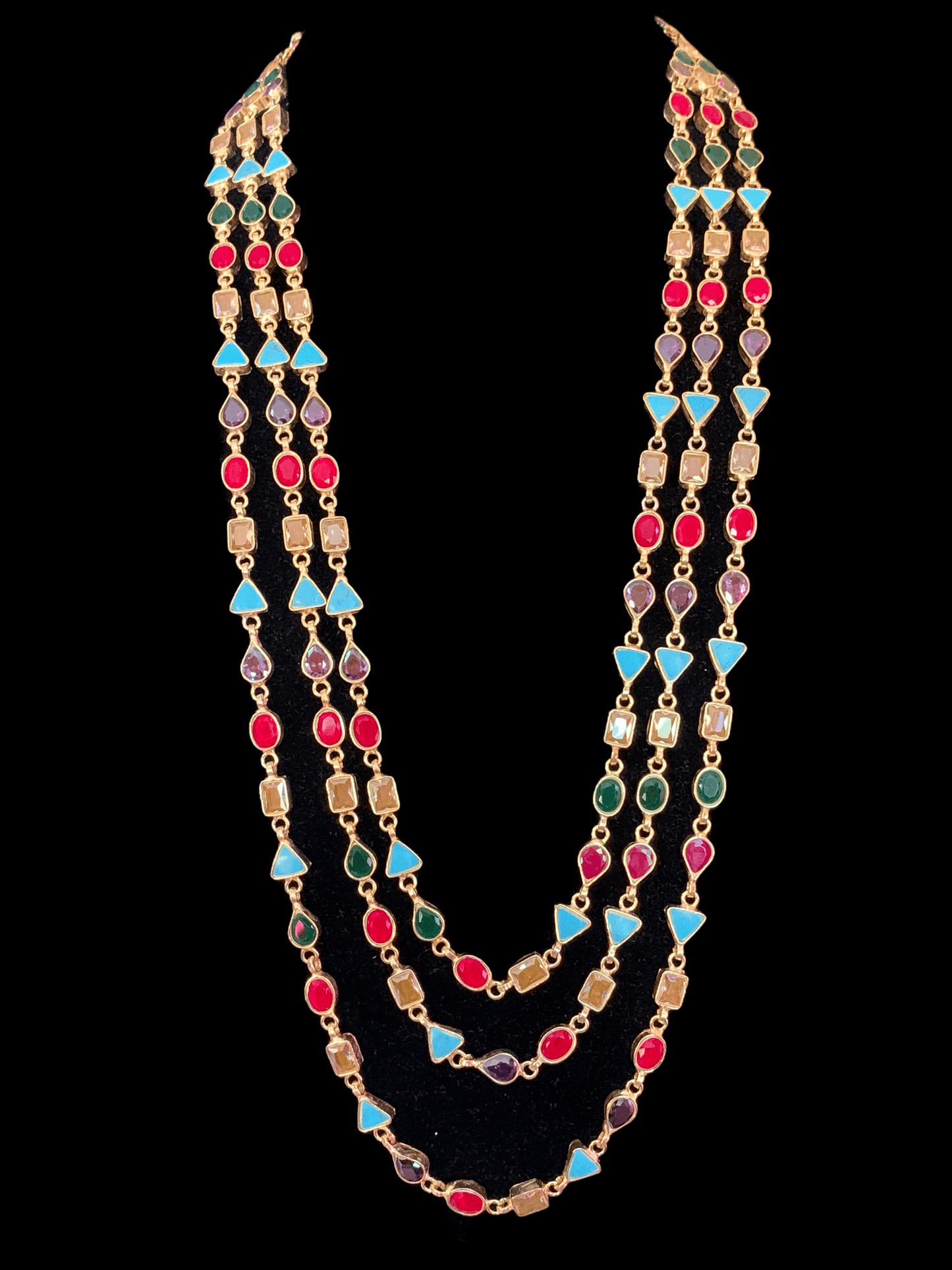 SAT45 Mona three layer navratan mala with earrings ( READY TO SHIP)