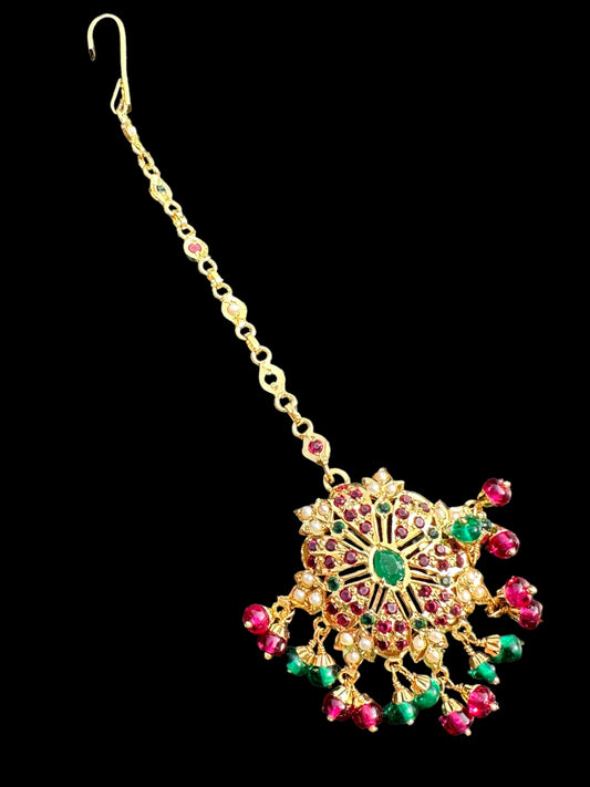Gold plated silver tika in ruby emerald (SHIPS IN 4 WEEKS  )