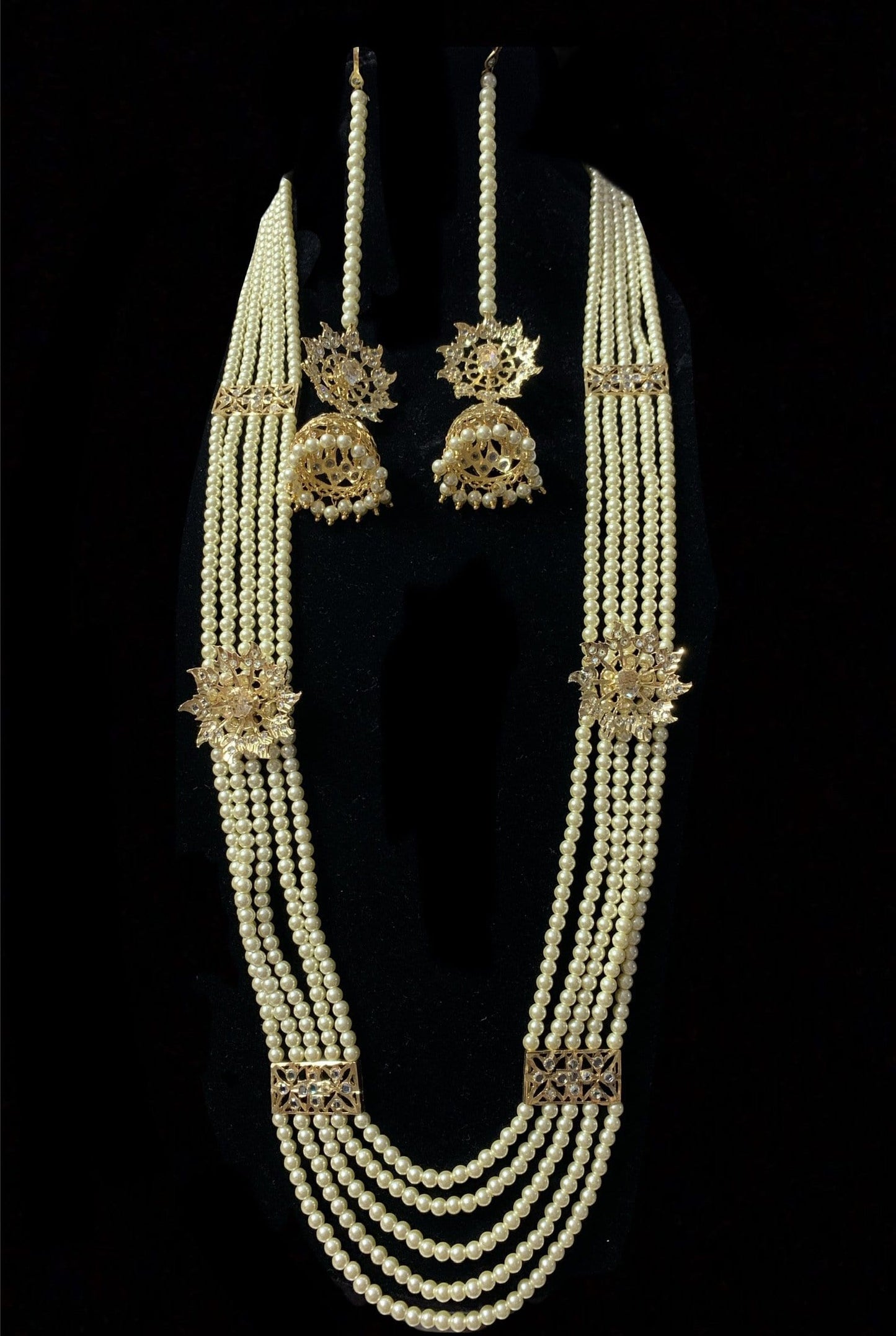 Zarnash gold plated ( off white ) long necklace with earrings (READY TO SHIP)